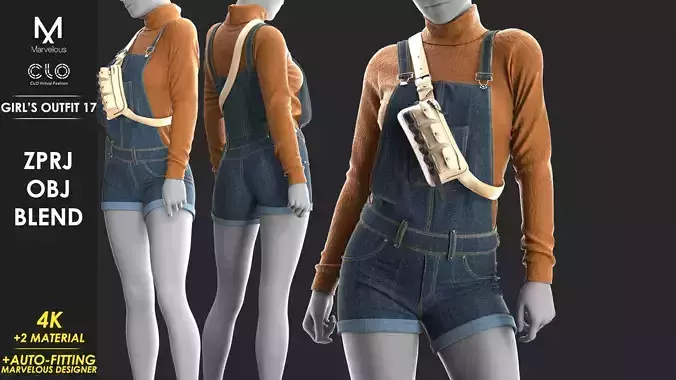 Girls Outfit 17 - Marvelous Designer 3D model