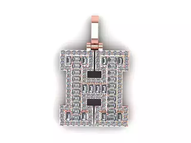 Letter H Emerald Diamond pendant 2 layer