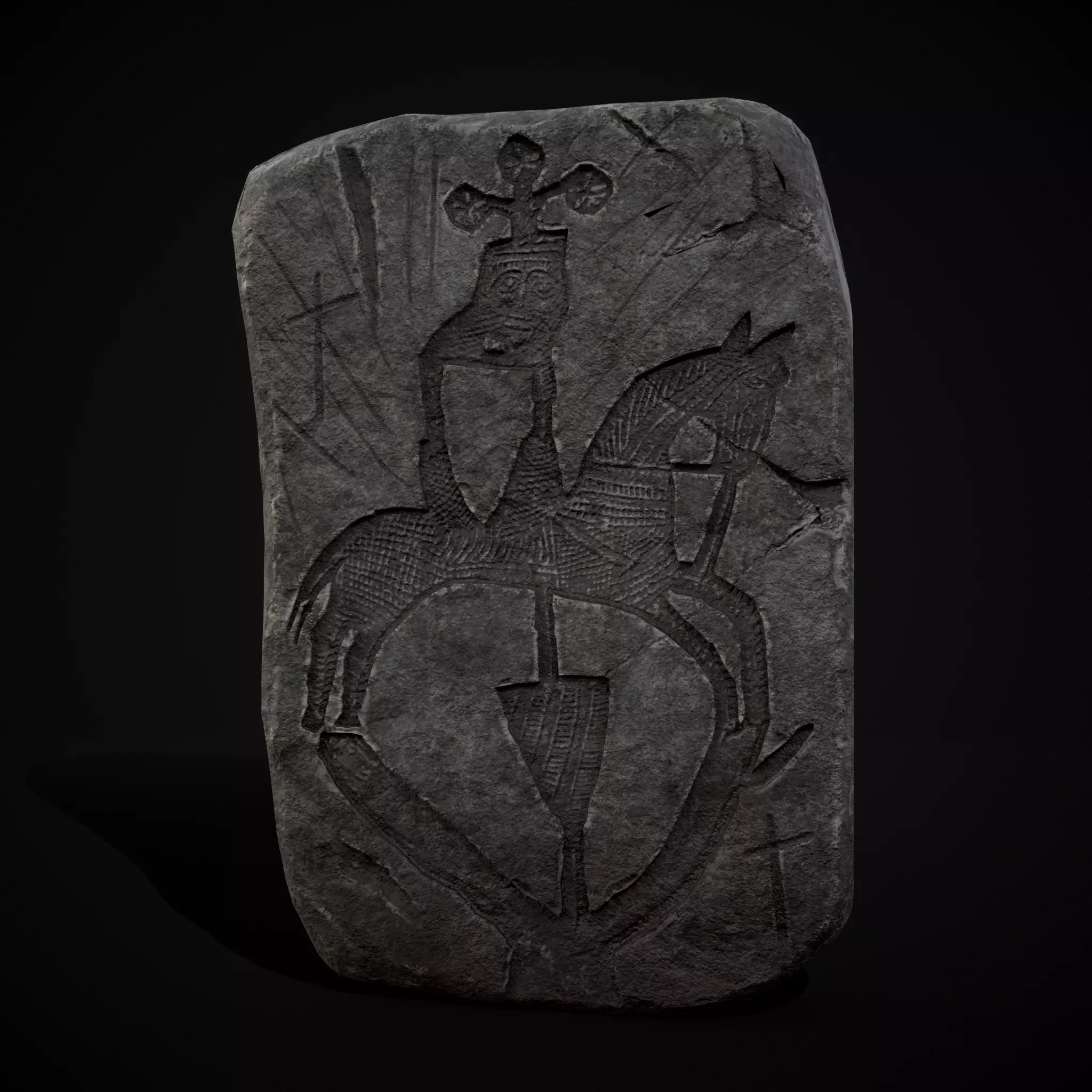 Old Grey Counter Relief Headstone Low-poly 3D model