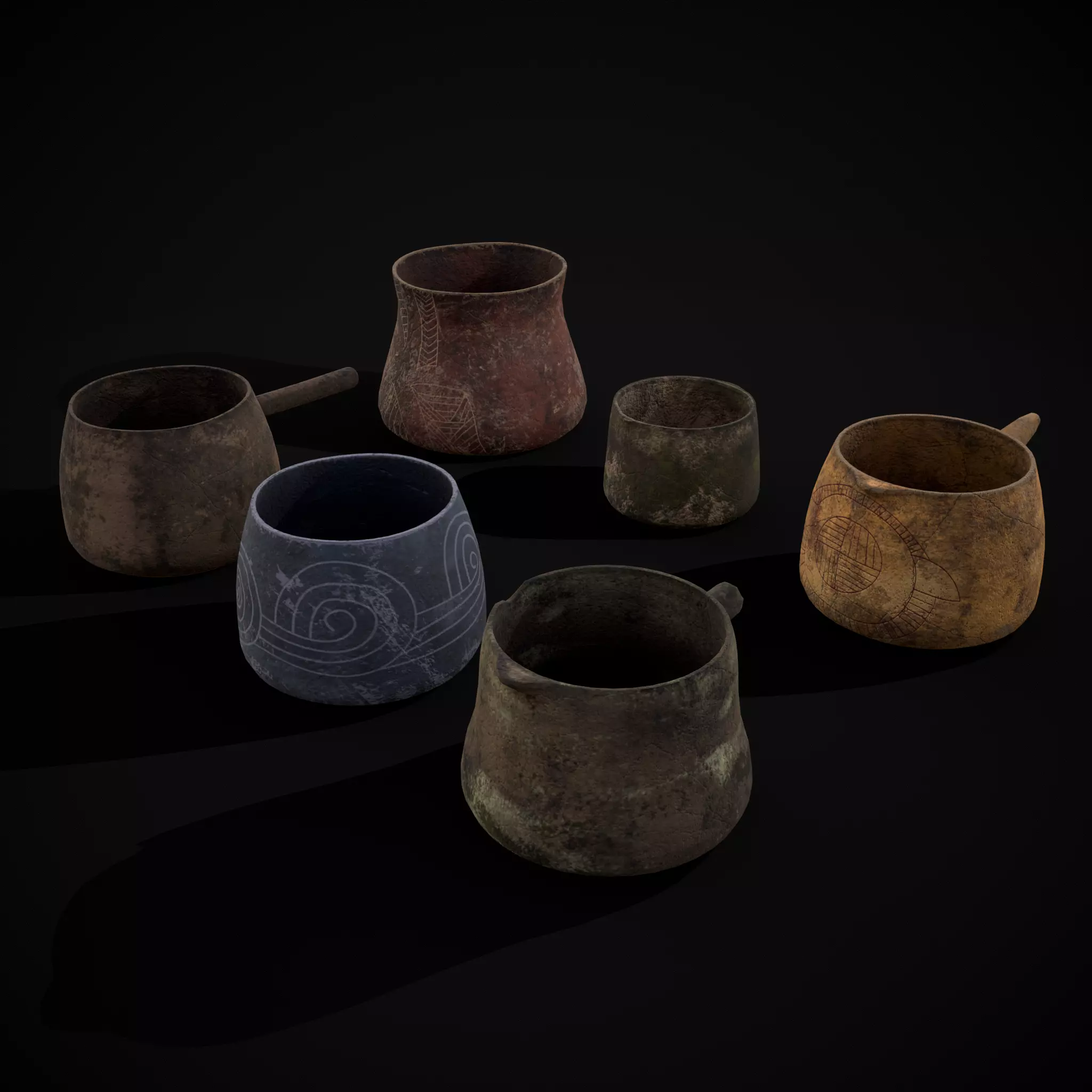 Rustic Clay Cups Low-poly 3D model_0