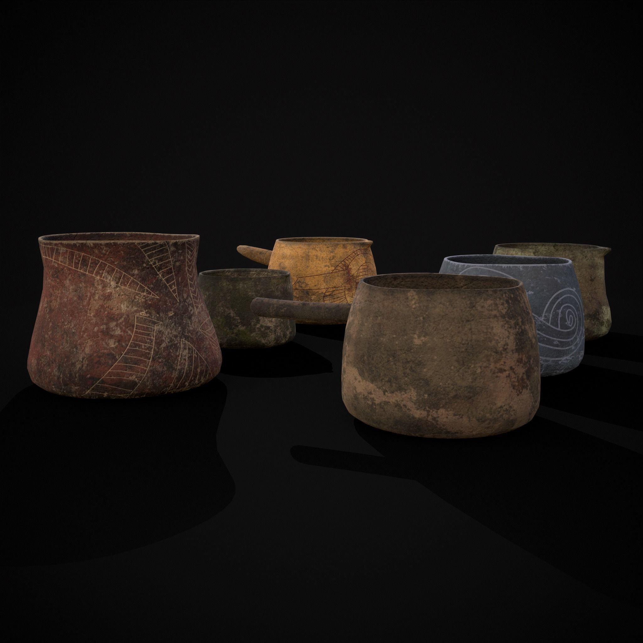 Rustic Clay Cups Low-poly 3D model_5