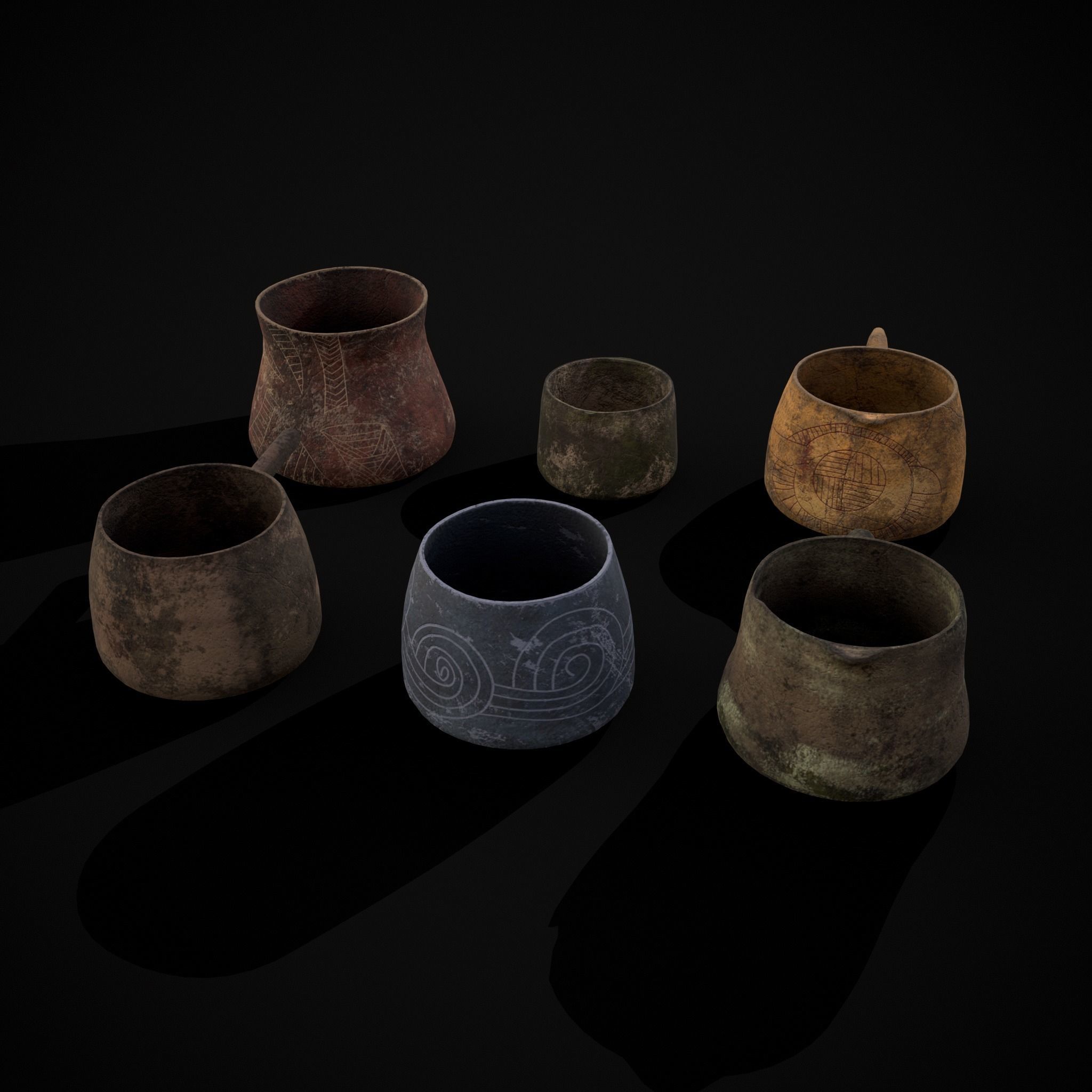 Rustic Clay Cups Low-poly 3D model_27