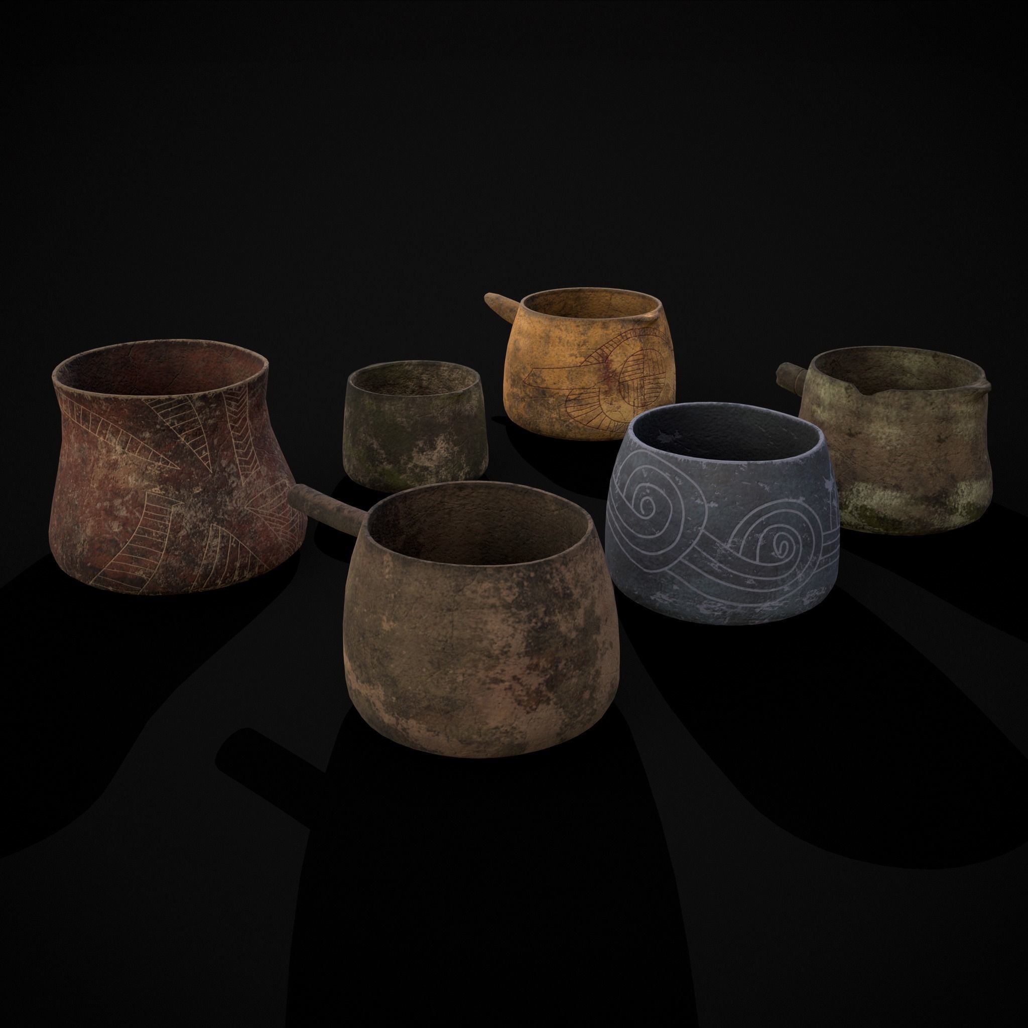 Rustic Clay Cups Low-poly 3D model_23