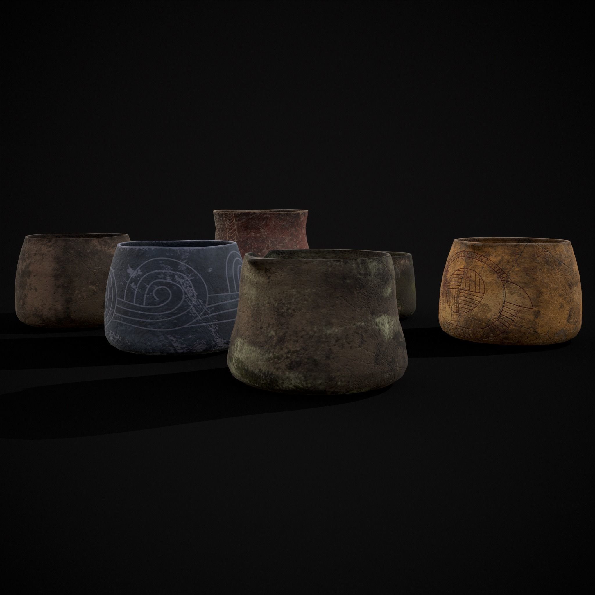 Rustic Clay Cups Low-poly 3D model_7