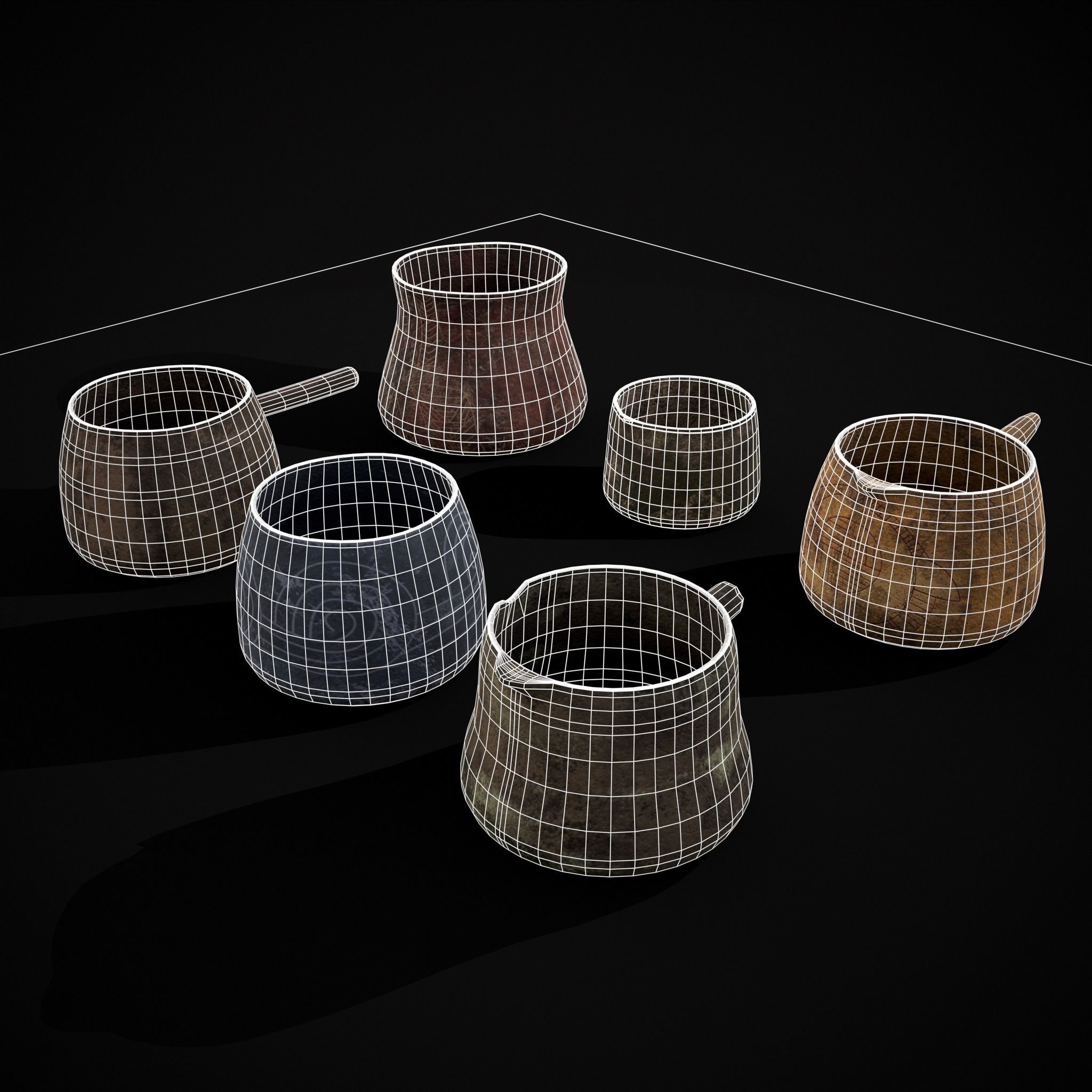 Rustic Clay Cups Low-poly 3D model_2