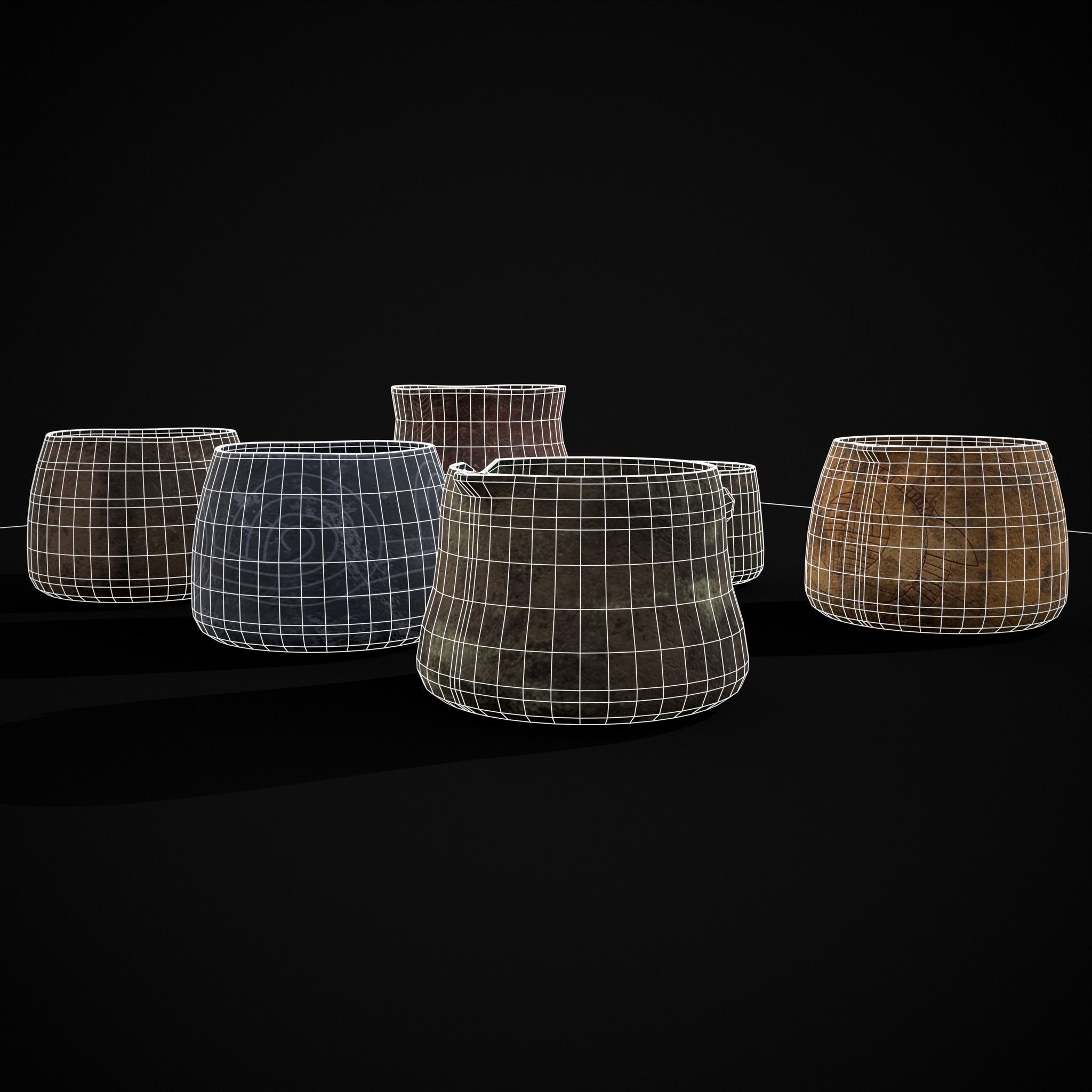 Rustic Clay Cups Low-poly 3D model_8