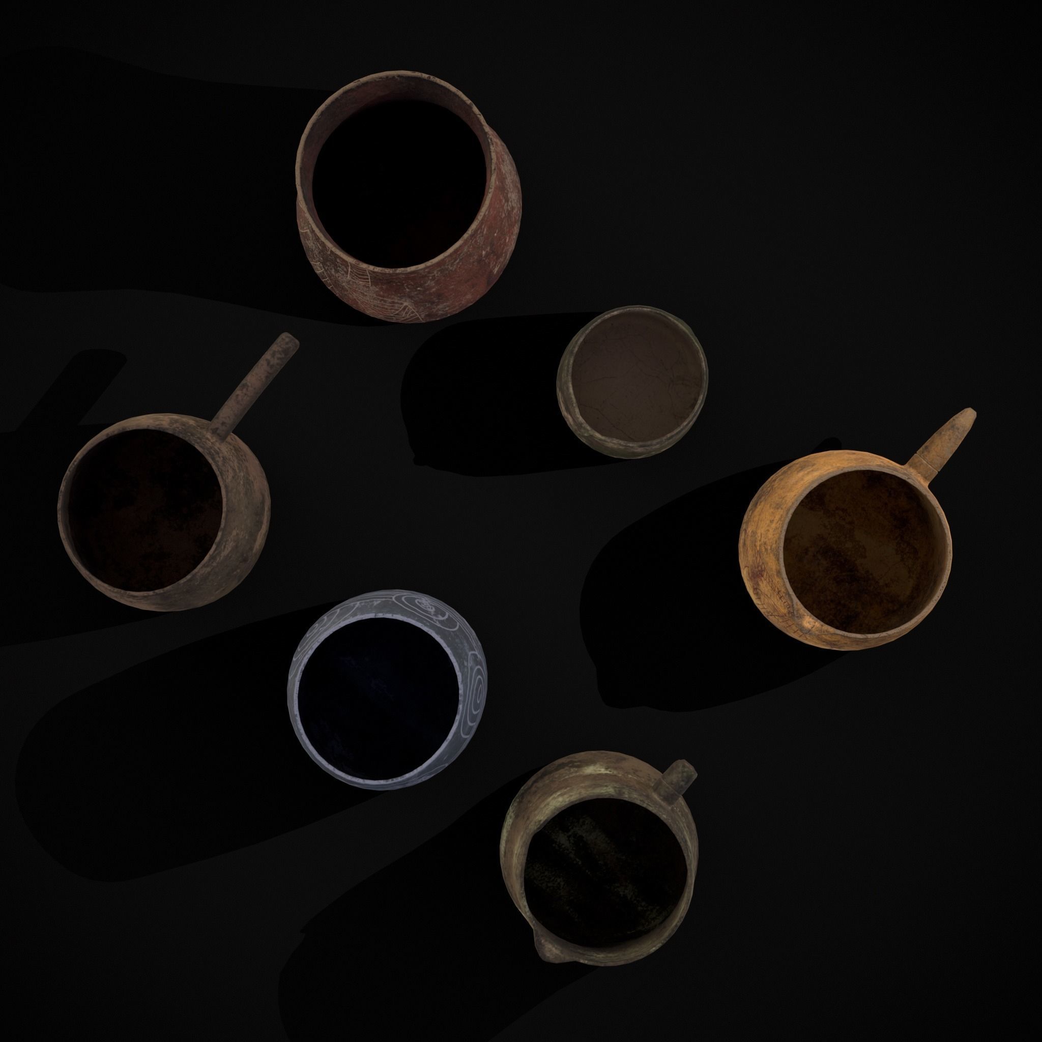 Rustic Clay Cups Low-poly 3D model_9