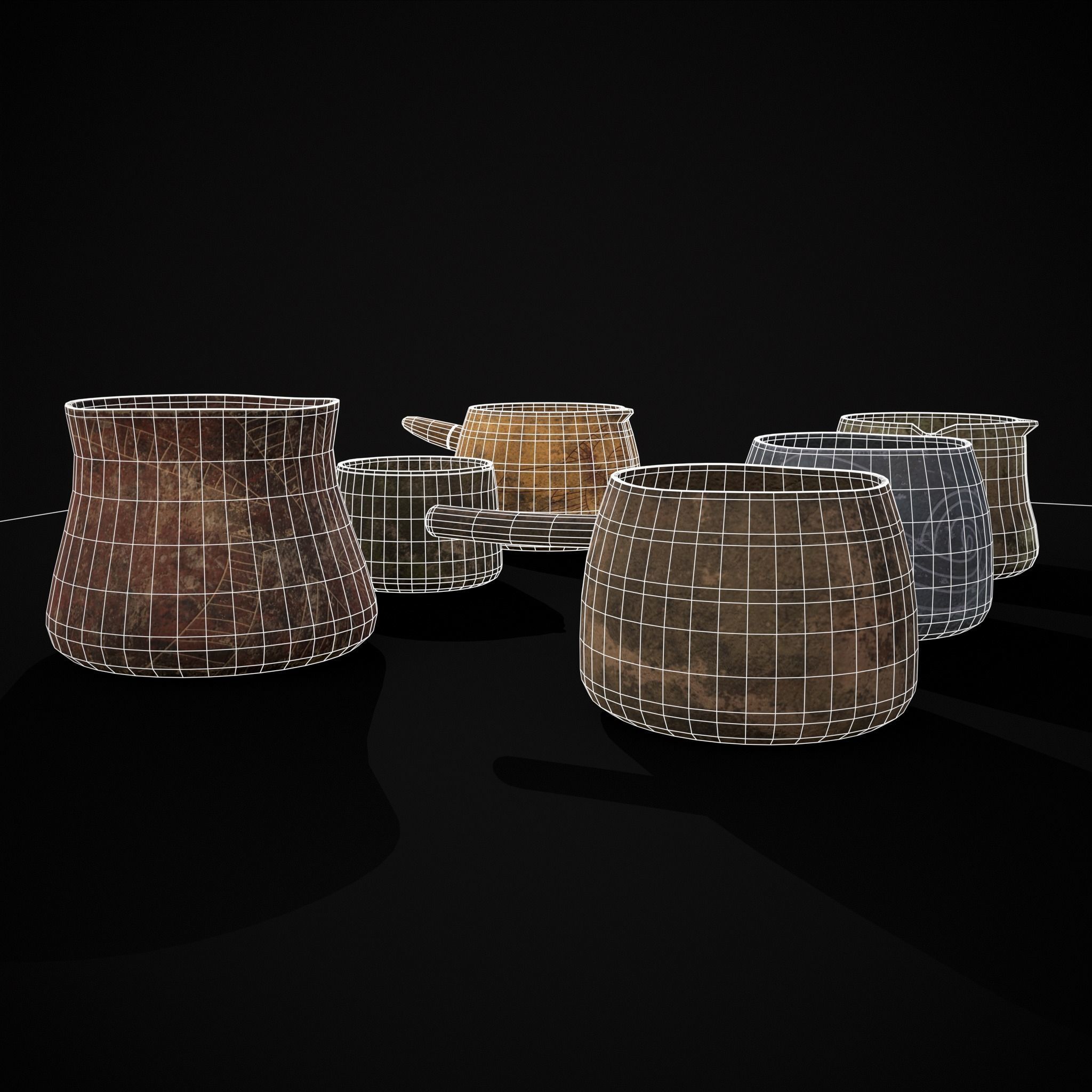 Rustic Clay Cups Low-poly 3D model_6