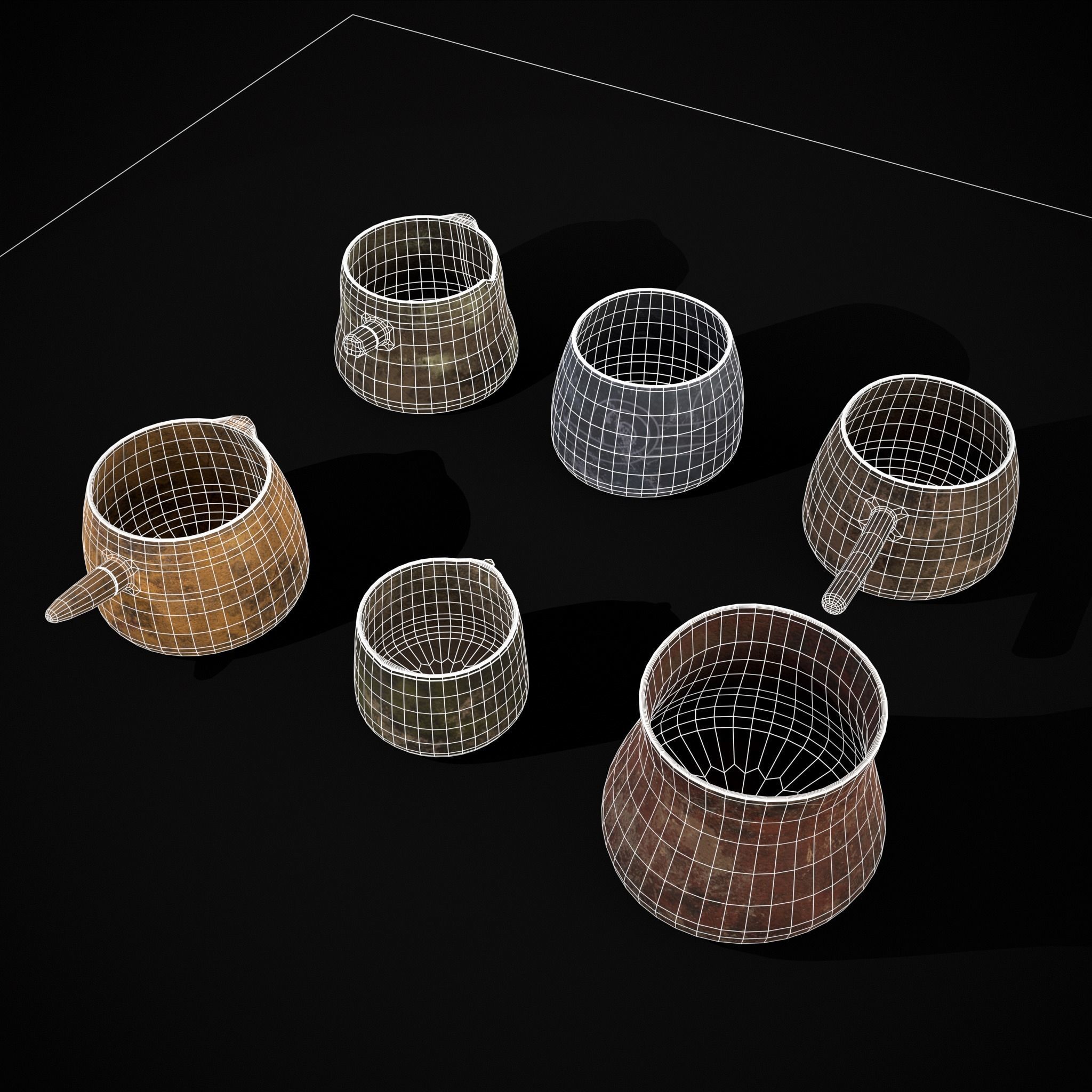 Rustic Clay Cups Low-poly 3D model_4