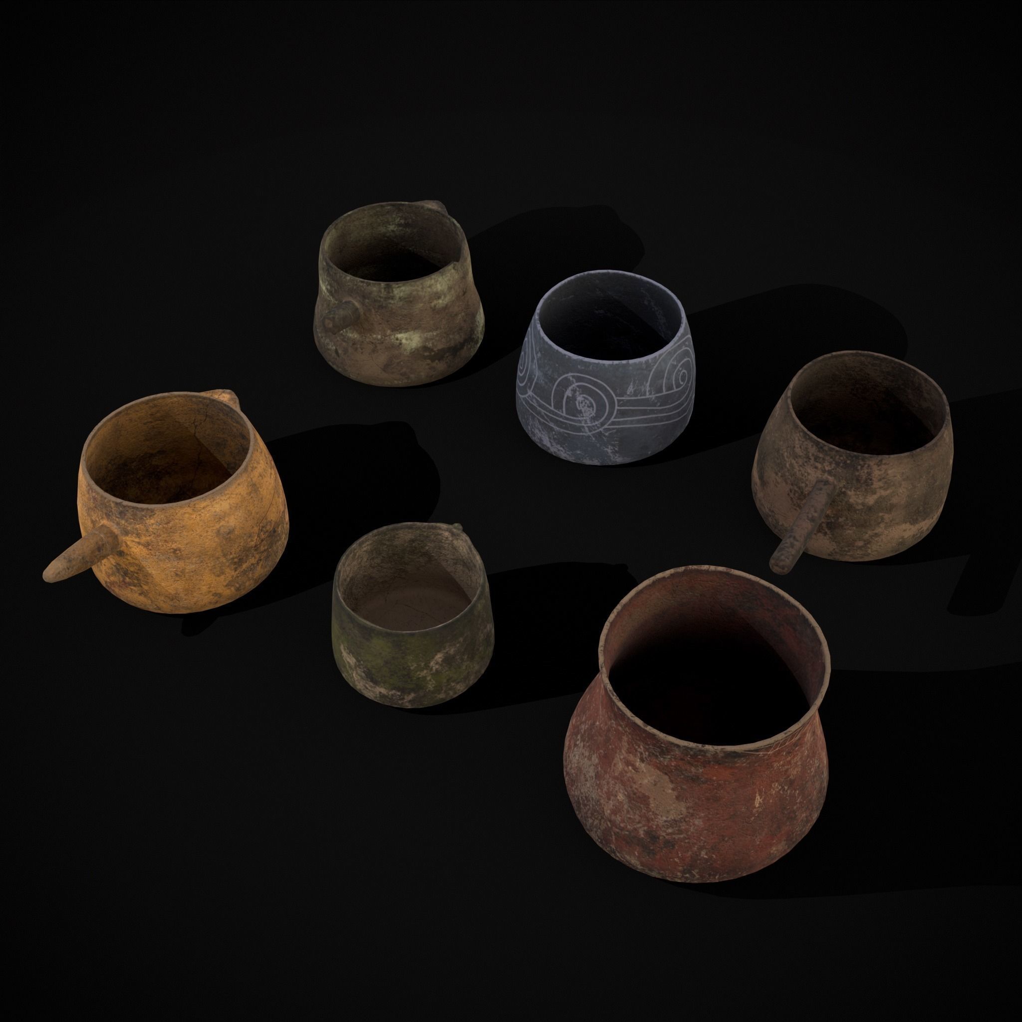 Rustic Clay Cups Low-poly 3D model_3