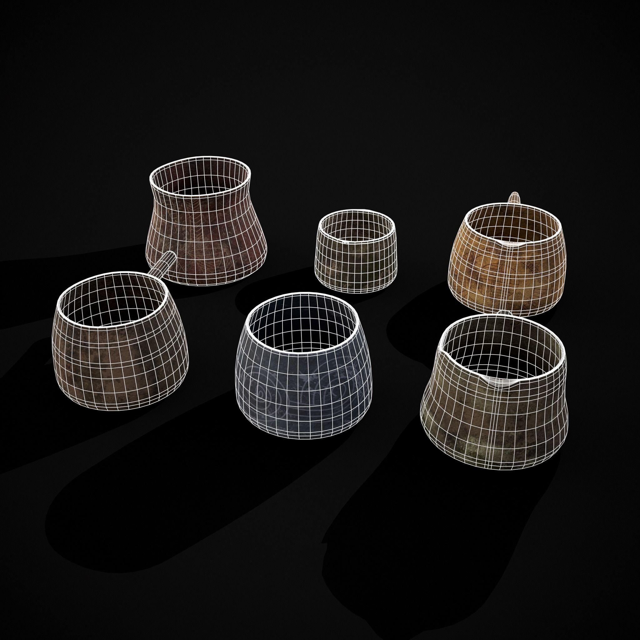 Rustic Clay Cups Low-poly 3D model_28