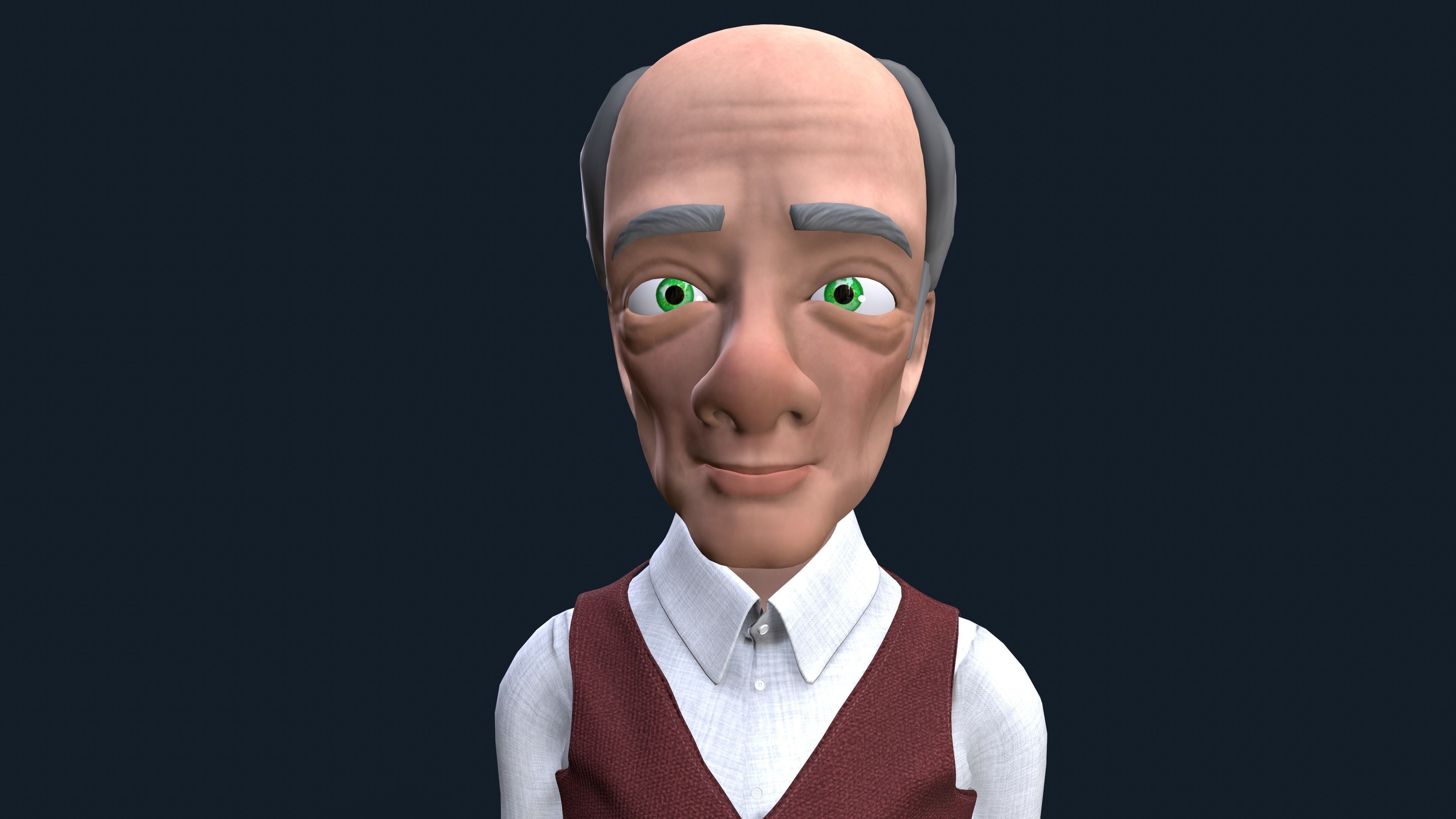 Cartoon Old man GrandPa with Rig Low-poly 3D model_9