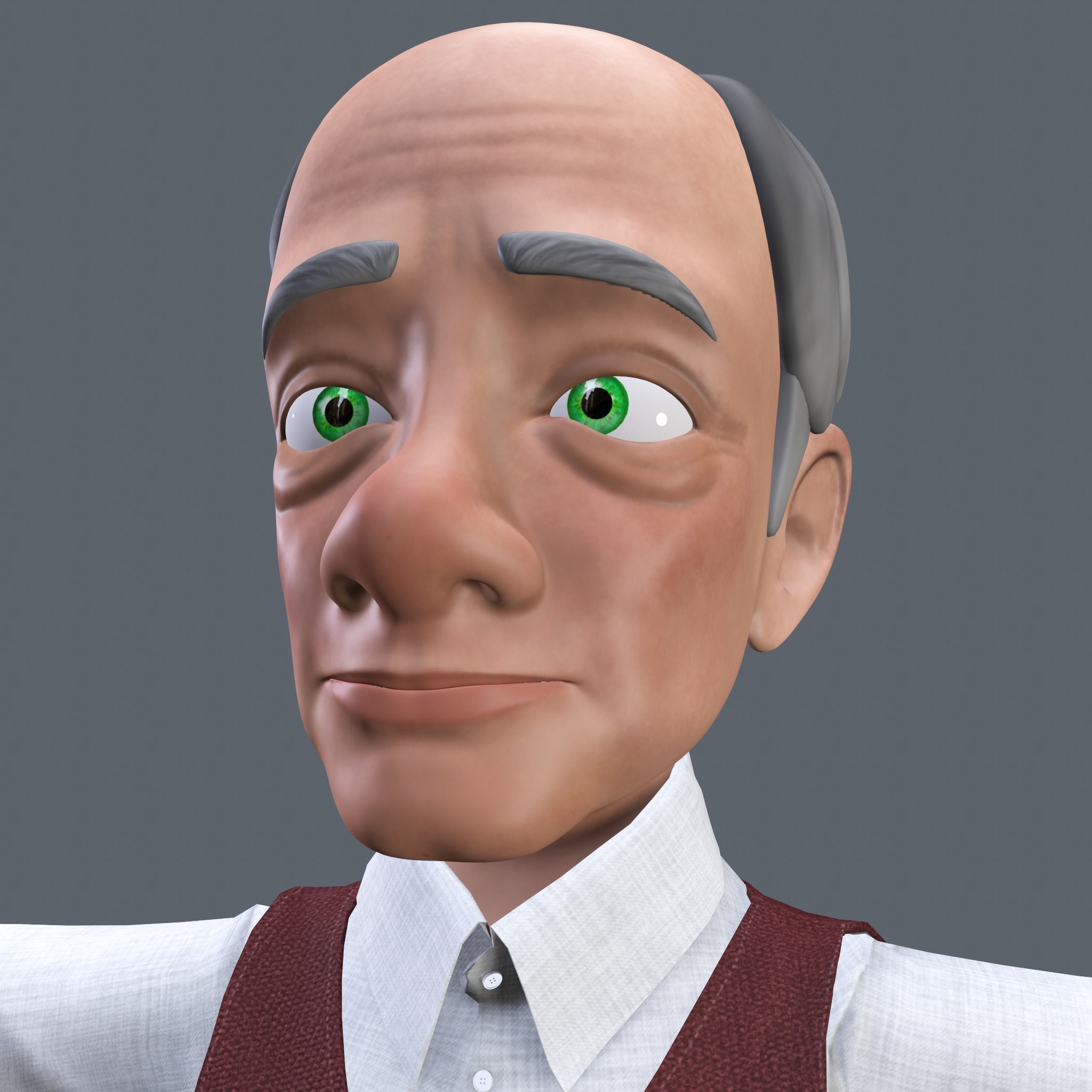 Cartoon Old man GrandPa with Rig Low-poly 3D model_5