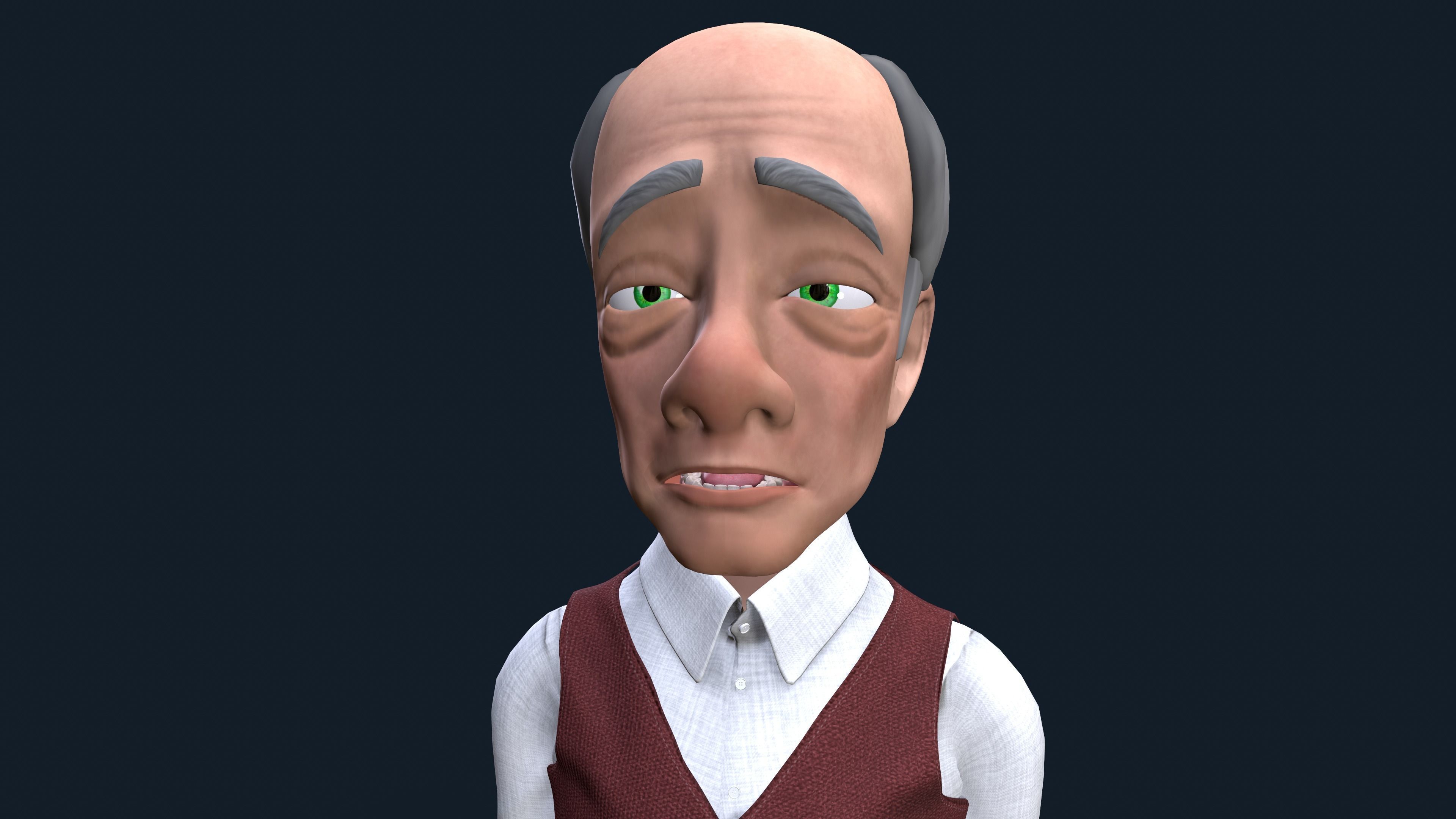 Cartoon Old man GrandPa with Rig Low-poly 3D model_3