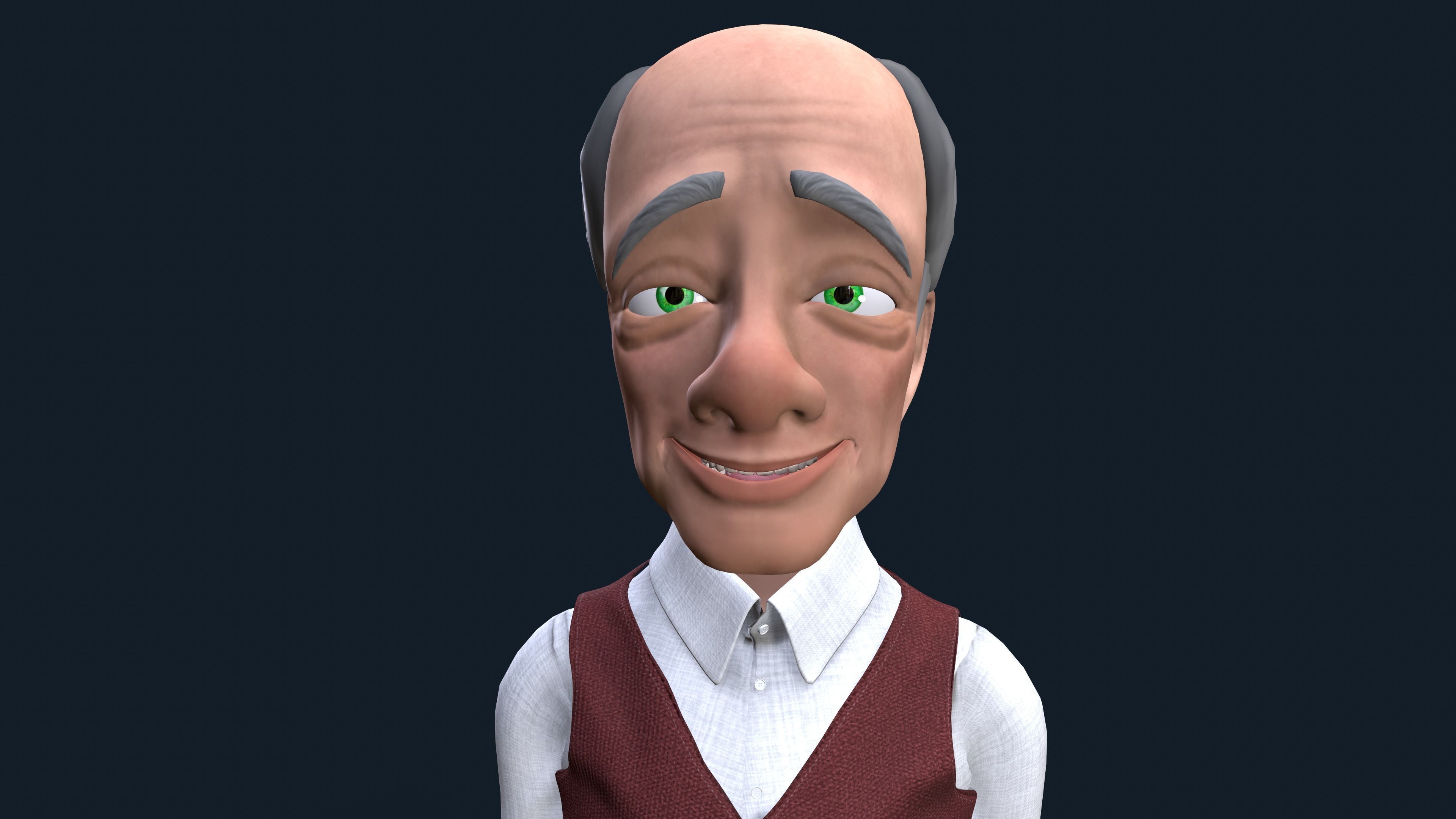 Cartoon Old man GrandPa with Rig Low-poly 3D model_2