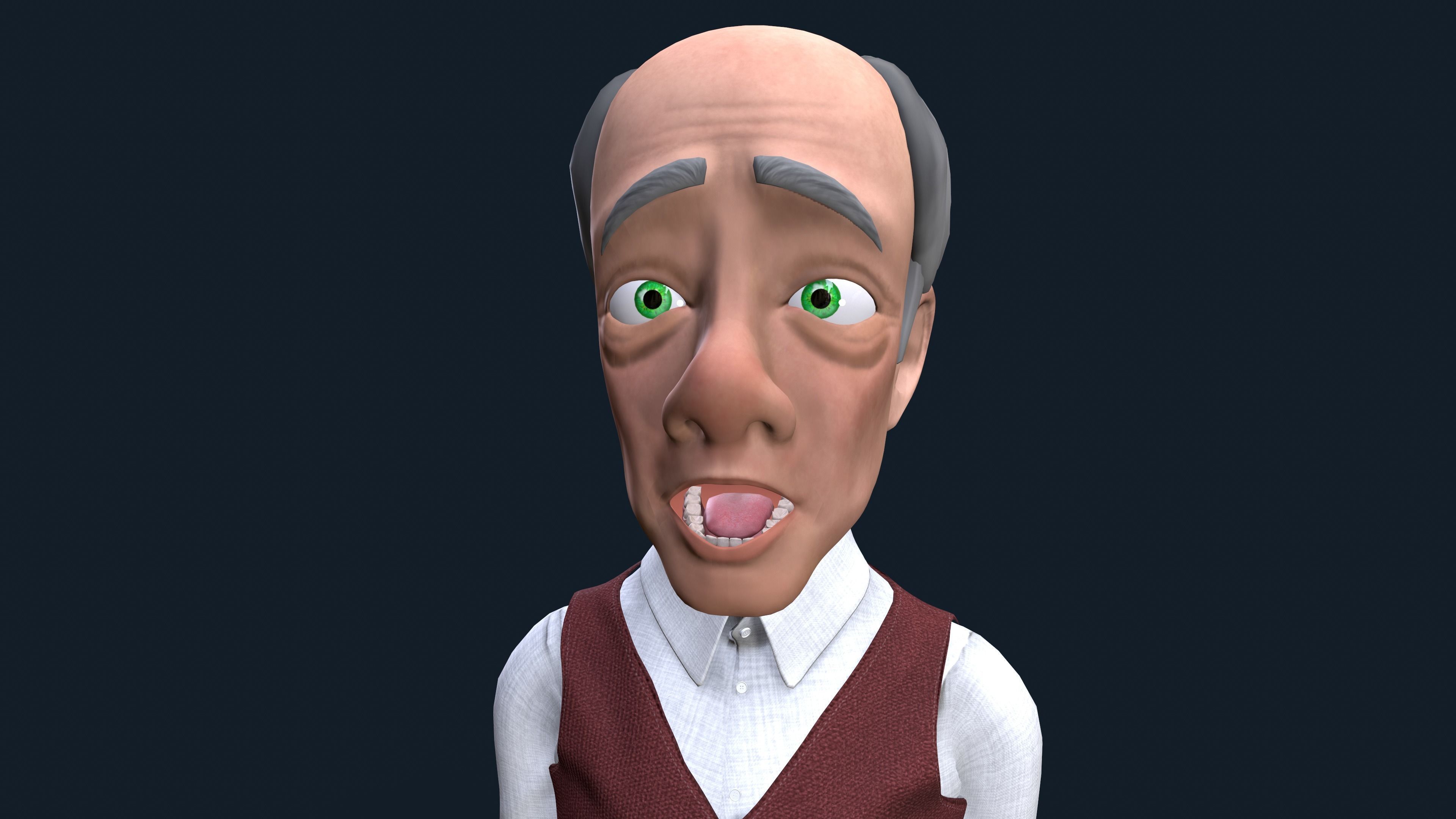 Cartoon Old man GrandPa with Rig Low-poly 3D model_6