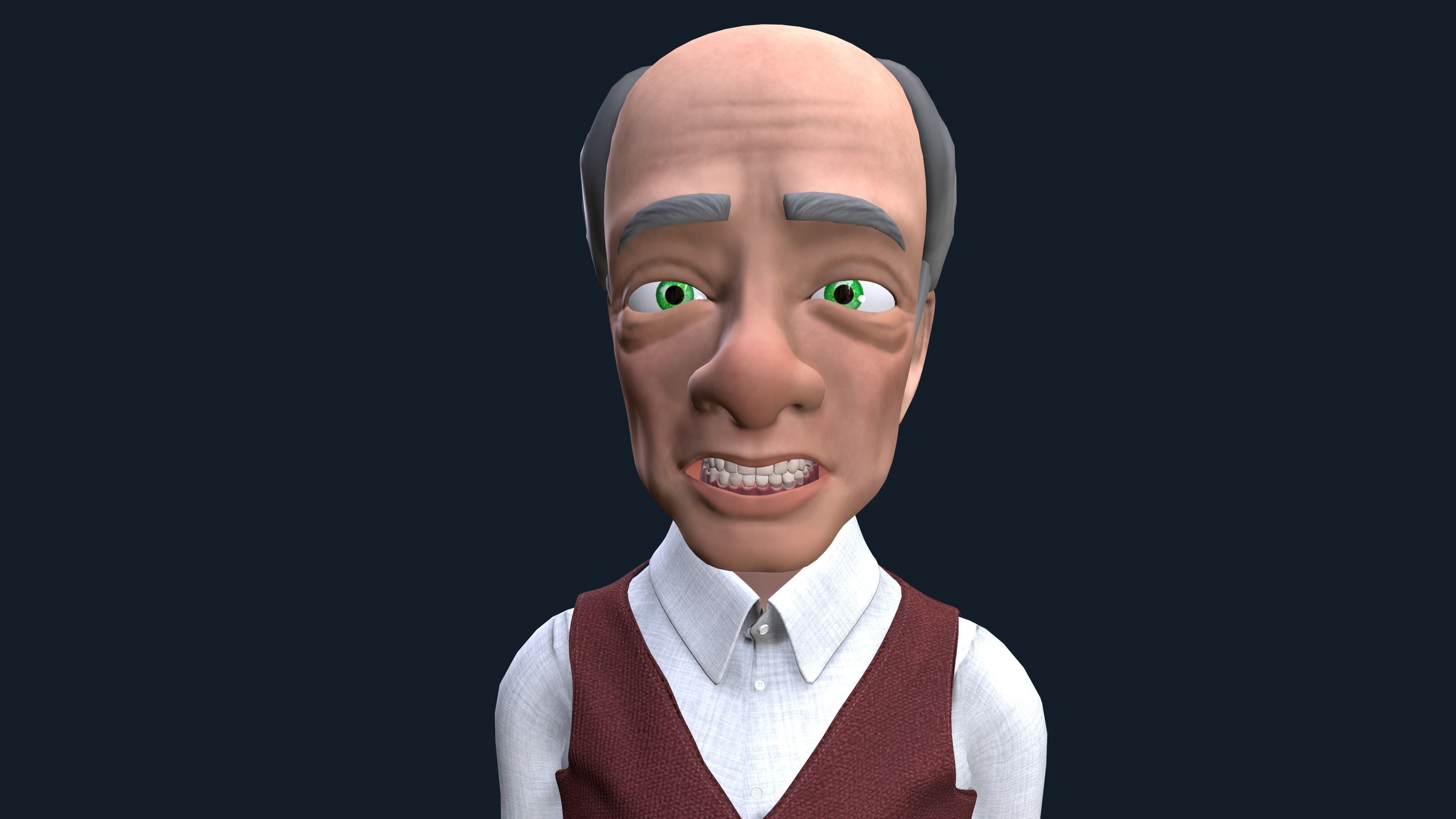 Cartoon Old man GrandPa with Rig Low-poly 3D model_4