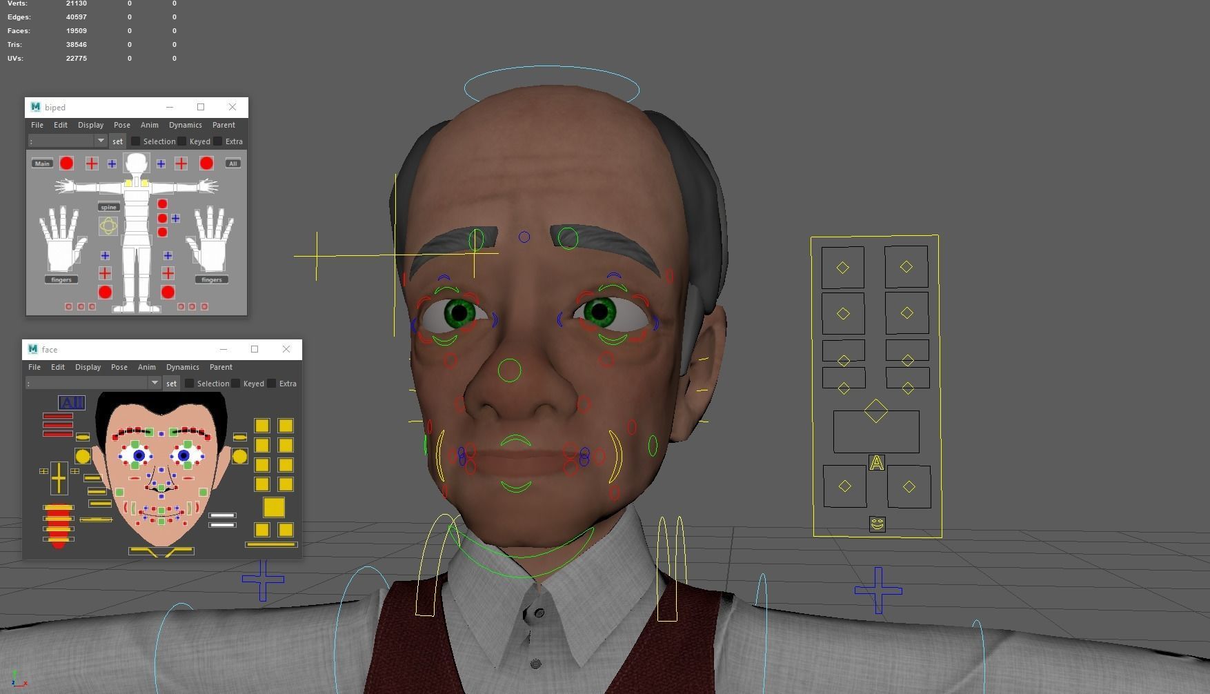 Cartoon Old man GrandPa with Rig Low-poly 3D model_14