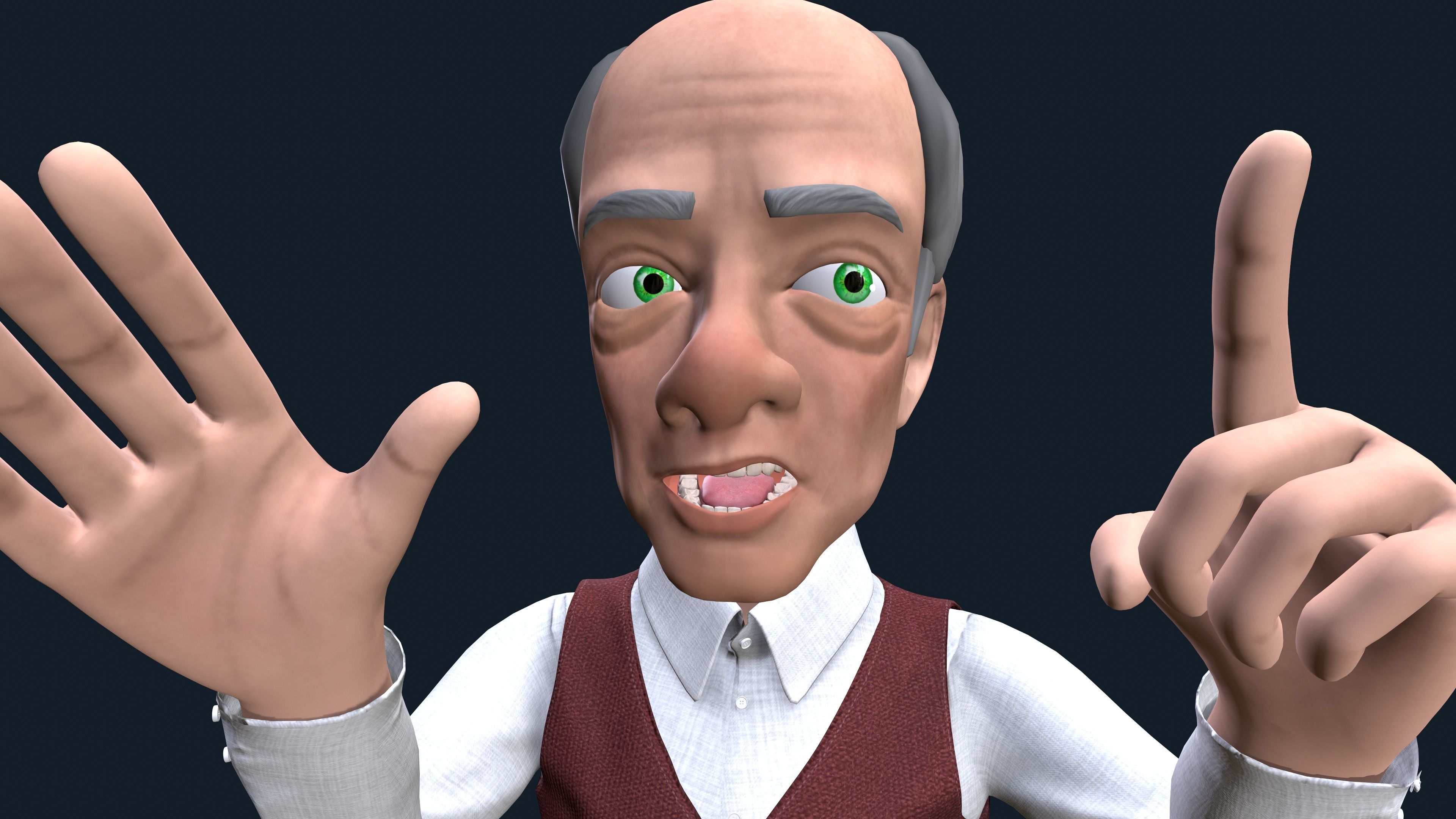 Cartoon Old man GrandPa with Rig Low-poly 3D model_11
