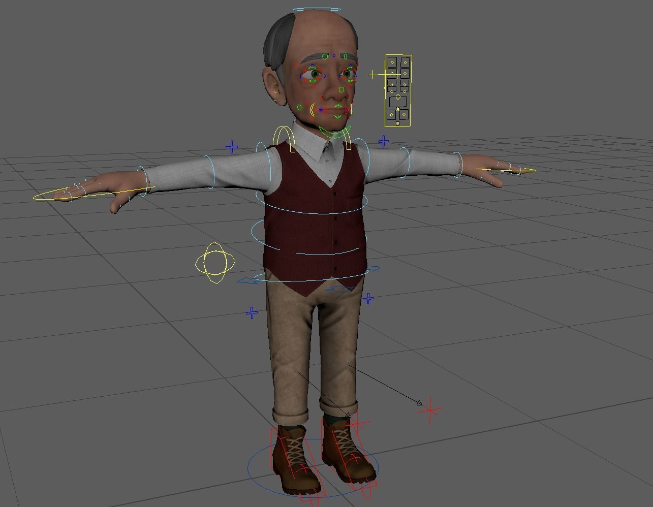 Cartoon Old man GrandPa with Rig Low-poly 3D model_13