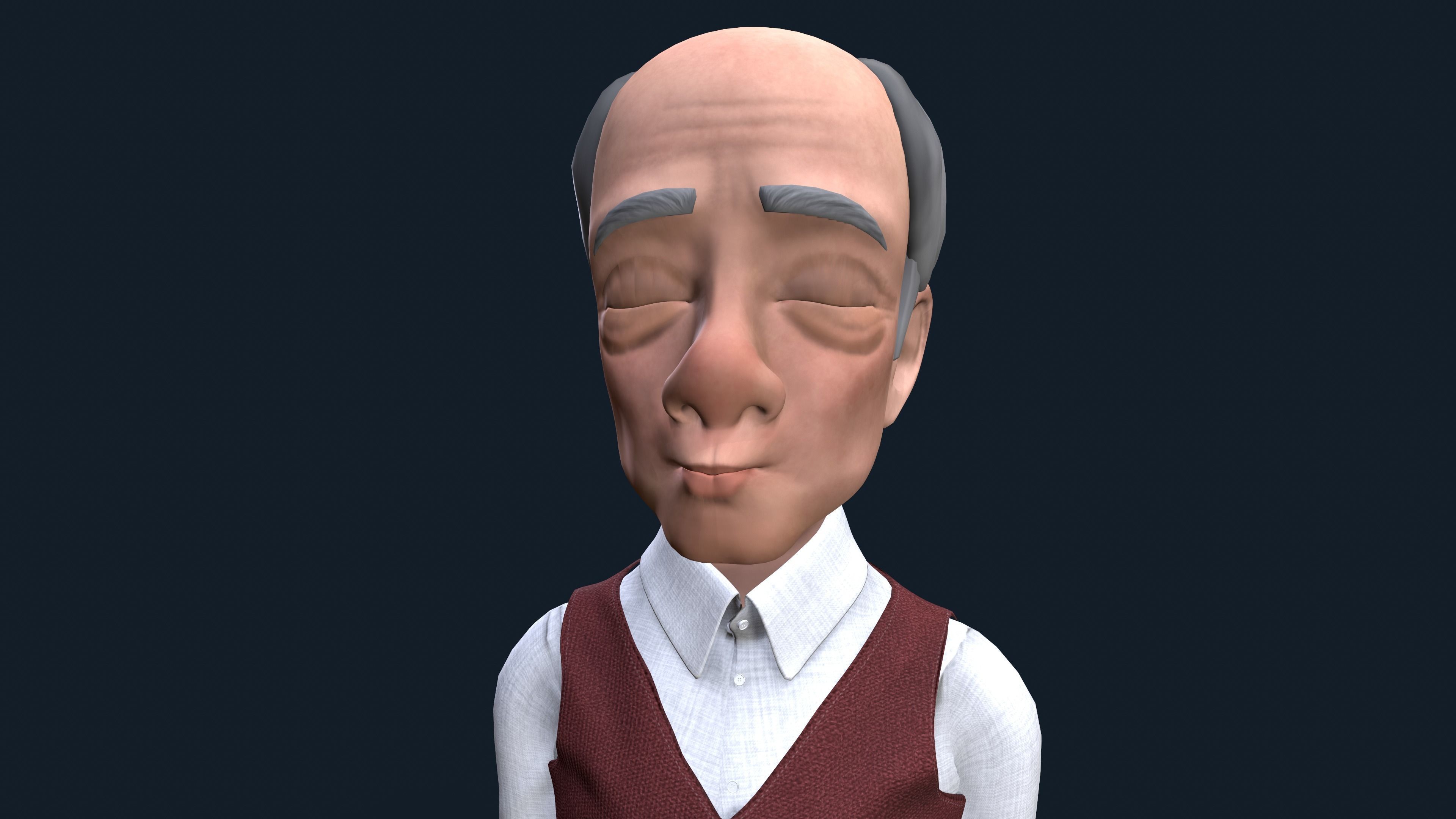 Cartoon Old man GrandPa with Rig Low-poly 3D model_8