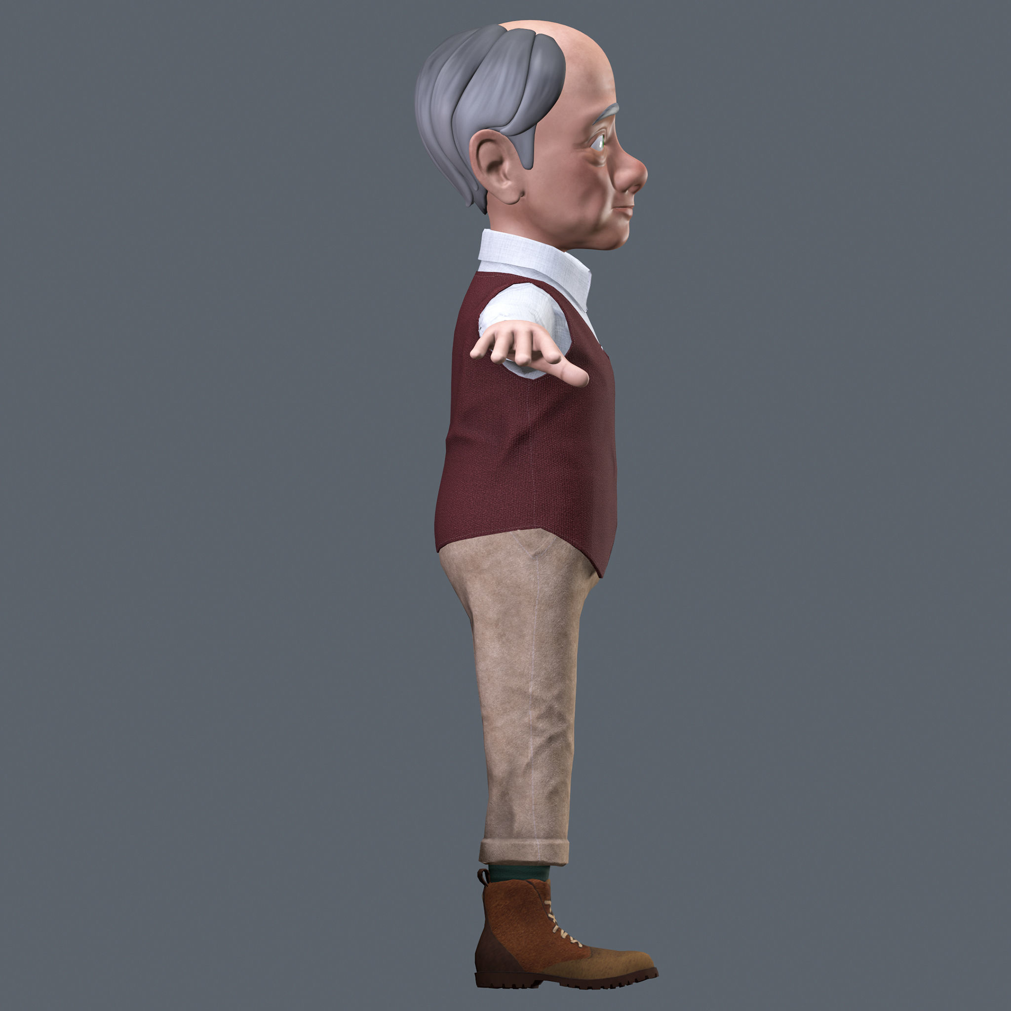 Cartoon Old man GrandPa with Rig Low-poly 3D model_20