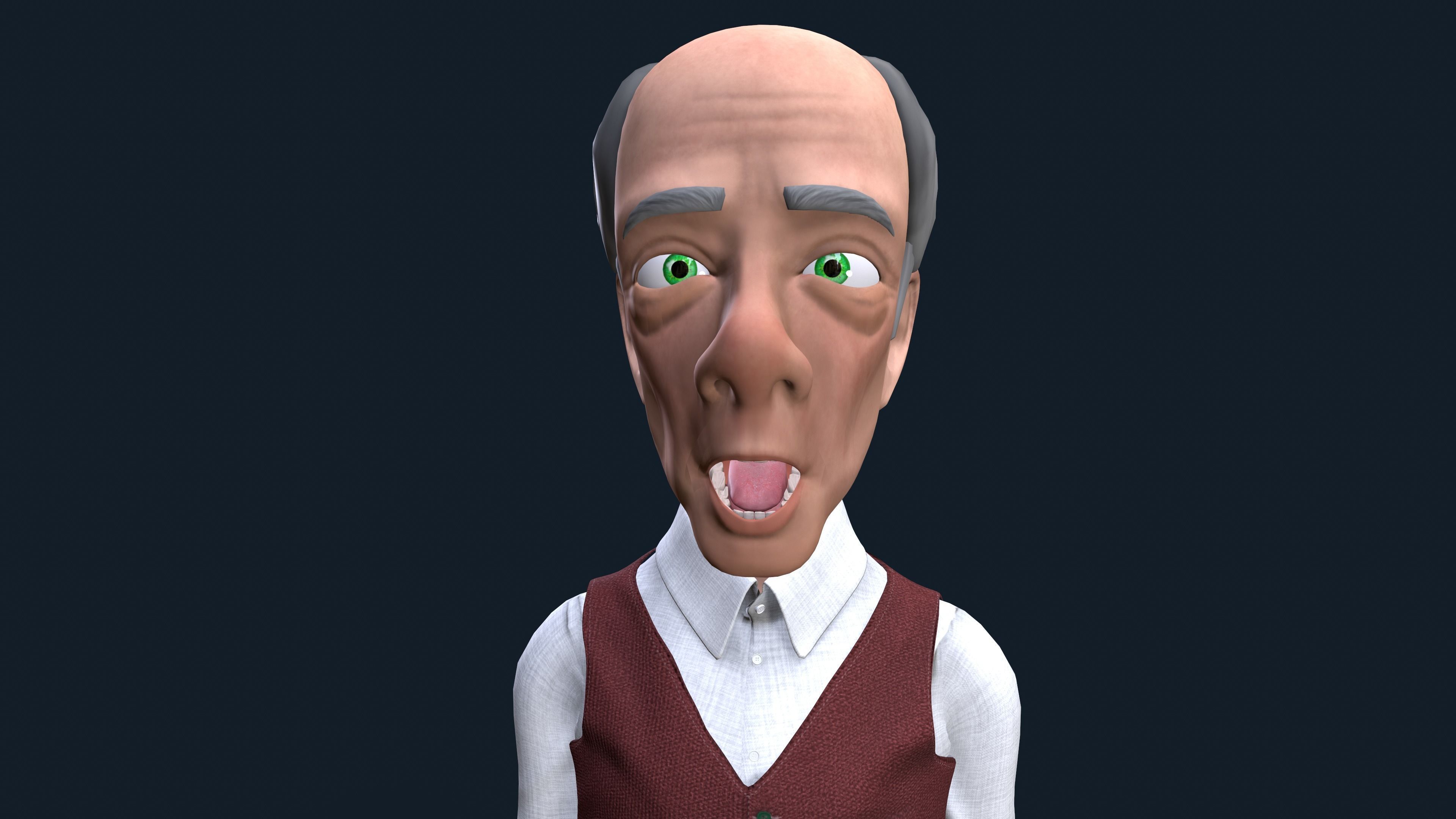 Cartoon Old man GrandPa with Rig Low-poly 3D model_10