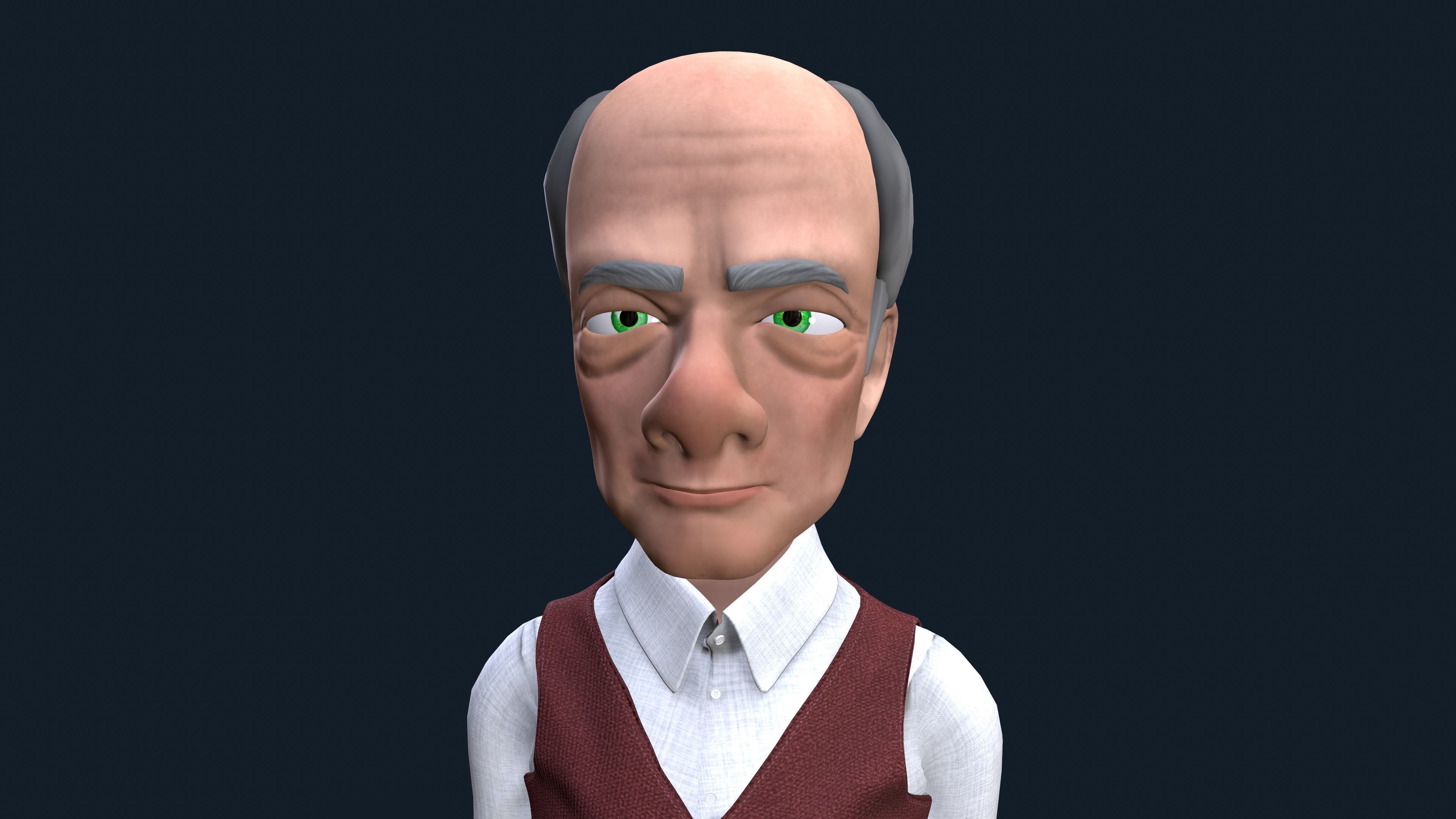 Cartoon Old man GrandPa with Rig Low-poly 3D model_7