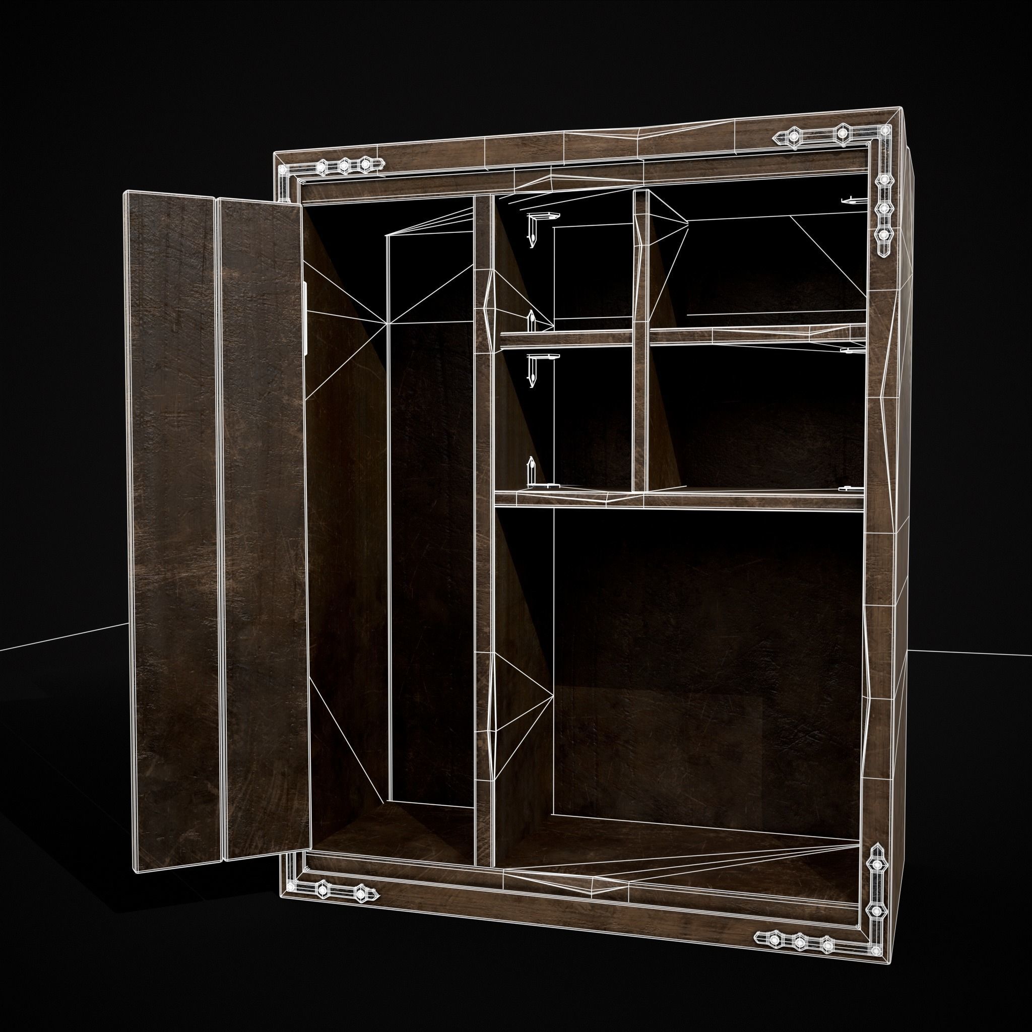Rustic Ornamental Wooden Cabinet Low-poly 3D model_12