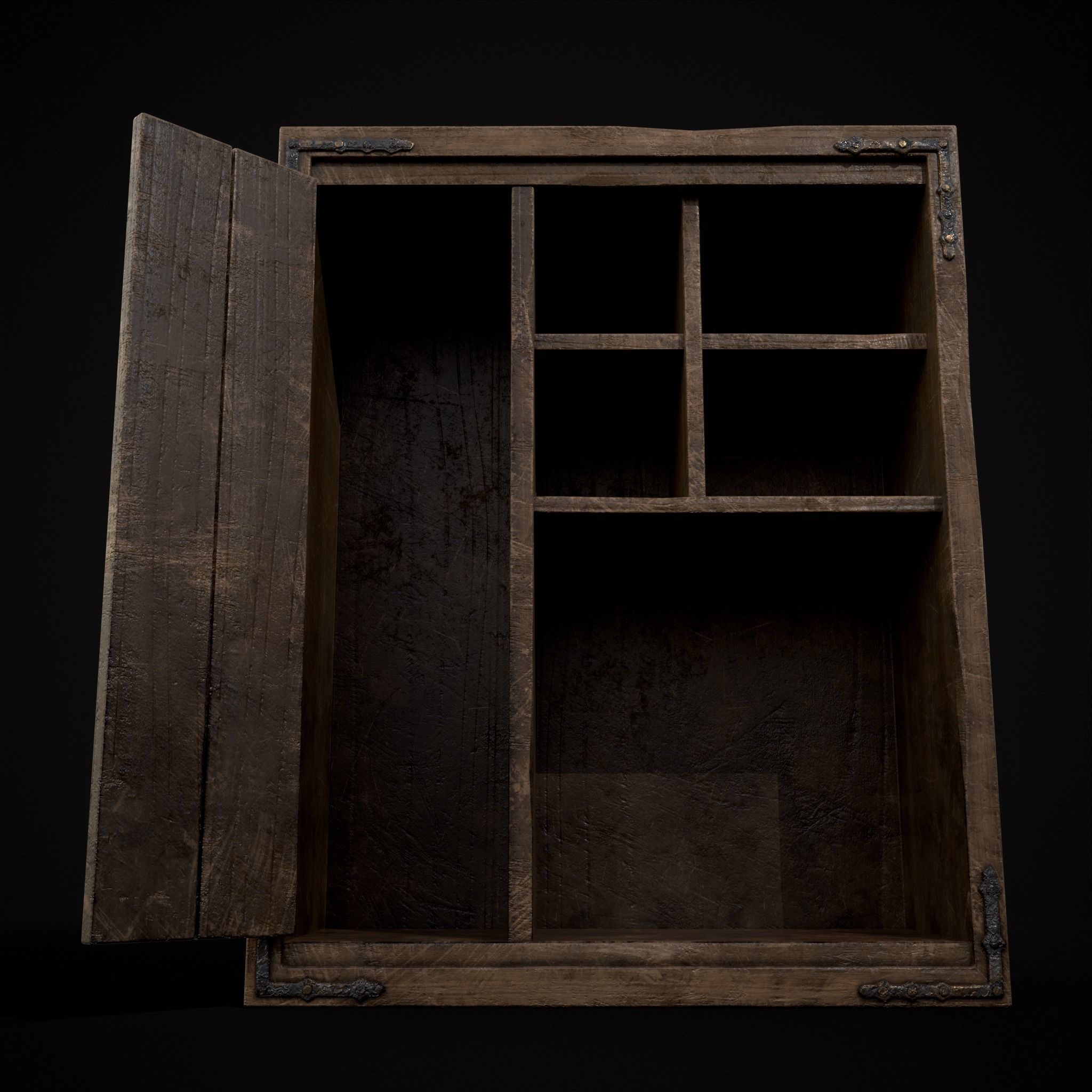 Rustic Ornamental Wooden Cabinet Low-poly 3D model_15
