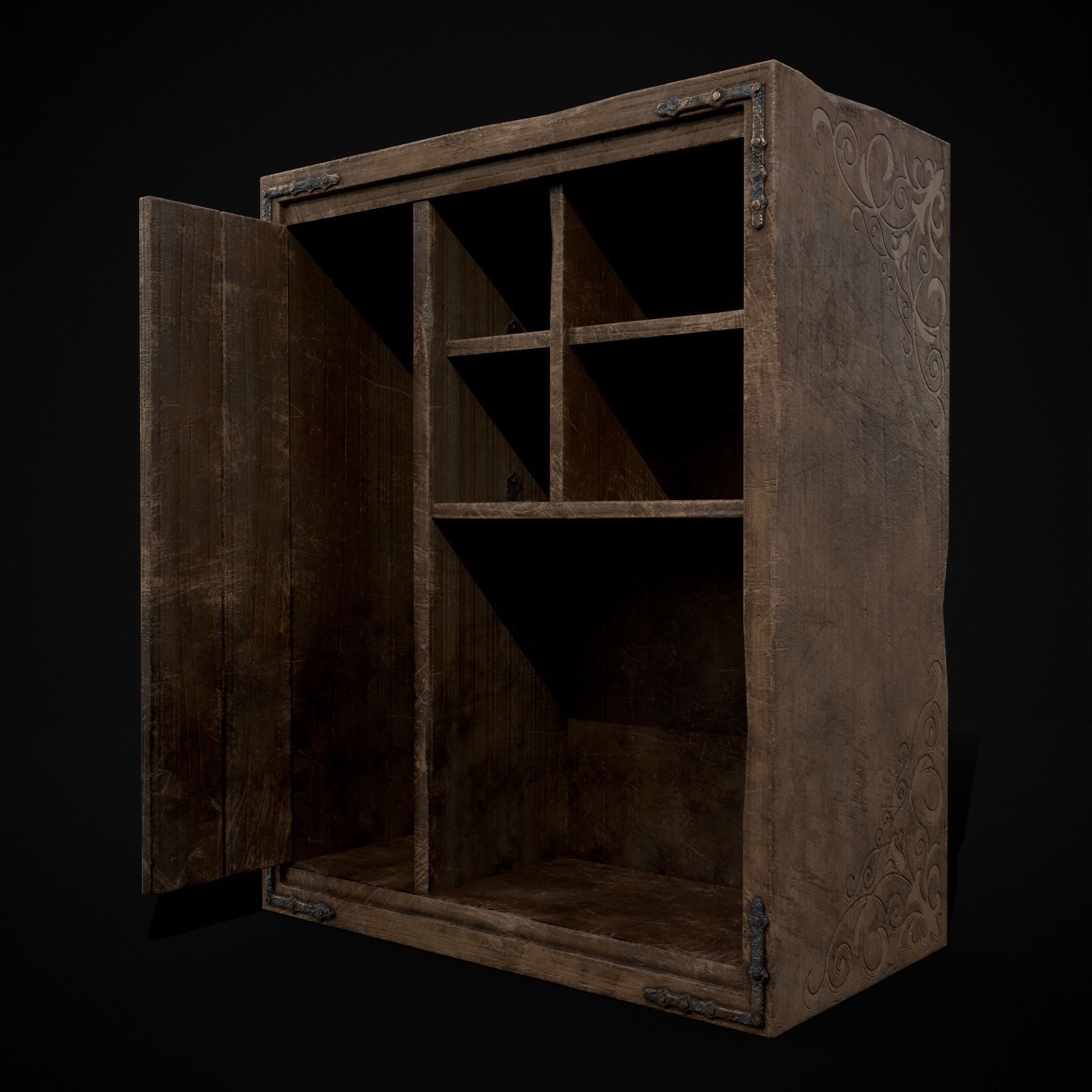 Rustic Ornamental Wooden Cabinet Low-poly 3D model_19