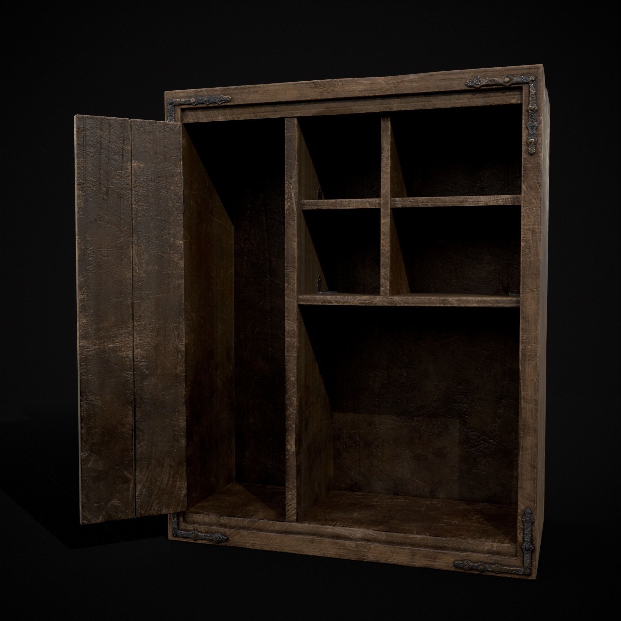 Rustic Ornamental Wooden Cabinet Low-poly 3D model_11