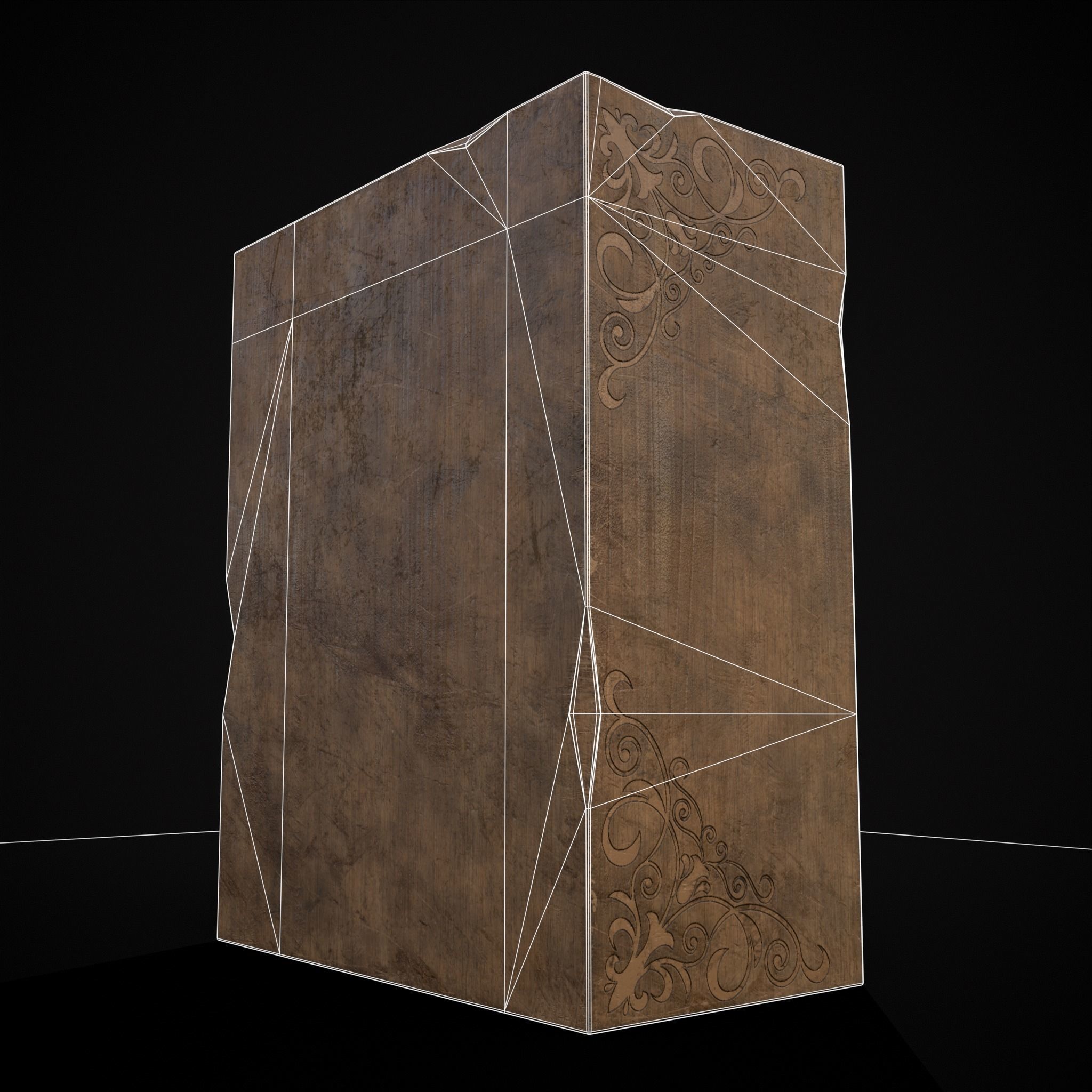 Rustic Ornamental Wooden Cabinet Low-poly 3D model_6
