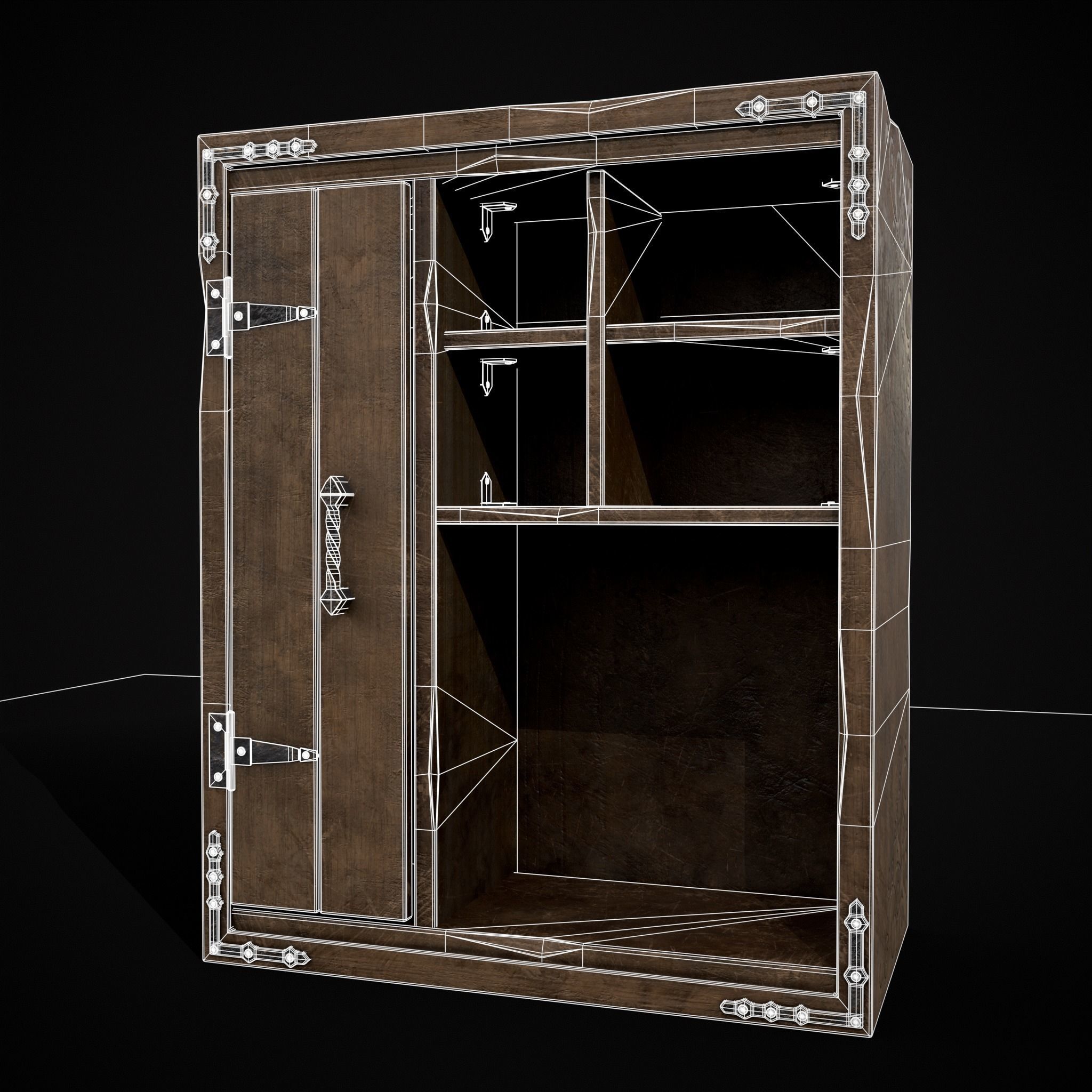 Rustic Ornamental Wooden Cabinet Low-poly 3D model_2