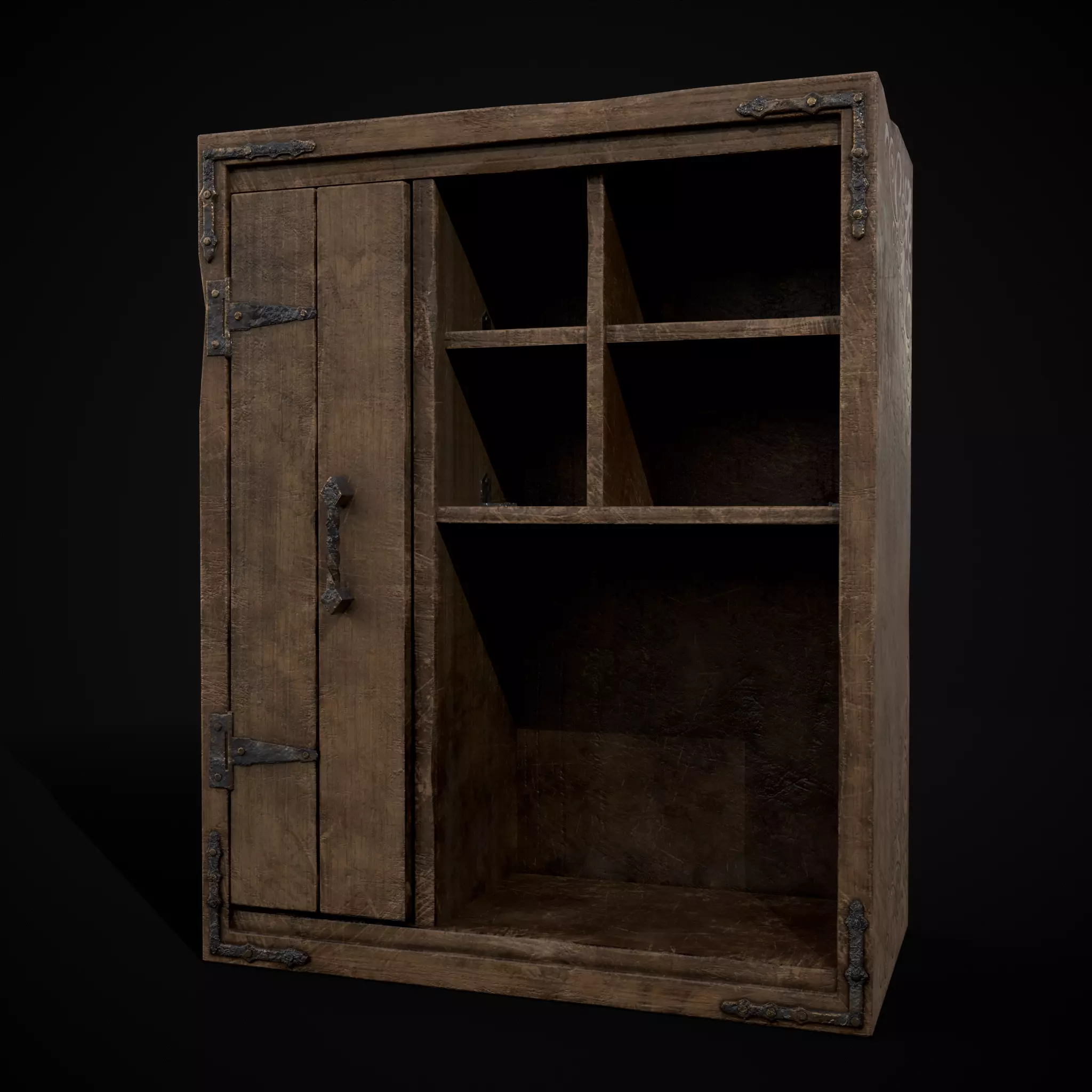 Rustic Ornamental Wooden Cabinet Low-poly 3D model_0