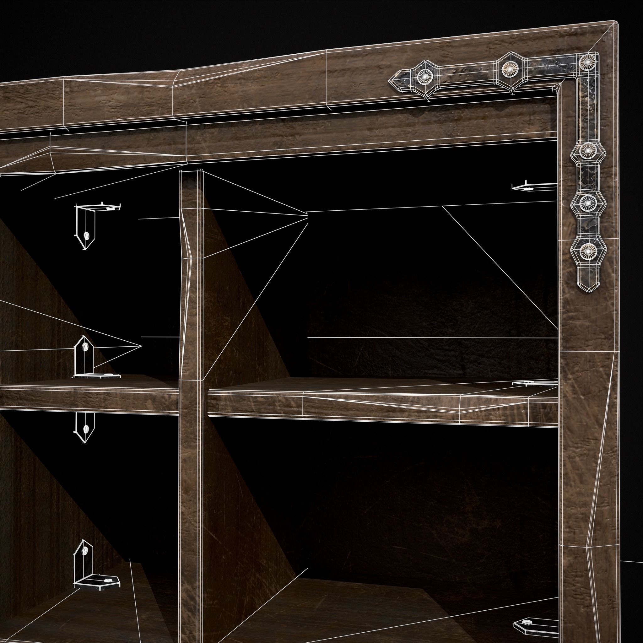 Rustic Ornamental Wooden Cabinet Low-poly 3D model_14