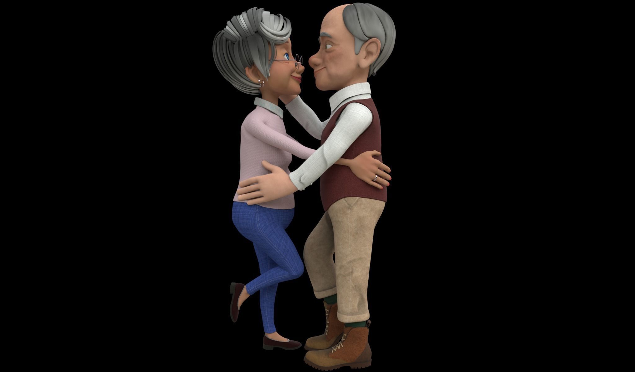 Cartoon Family Grandpa and GrandMa with Rig 3D Model Collection_4