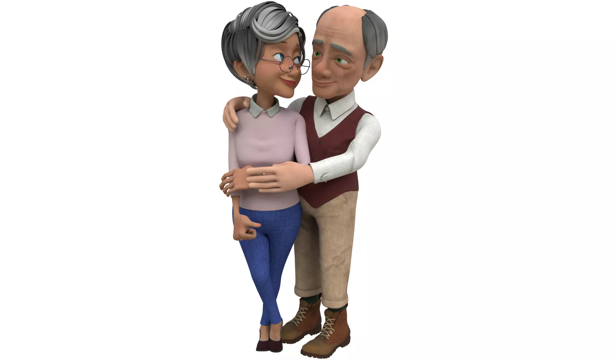 Cartoon Family Grandpa and GrandMa with Rig 3D Model Collection_0