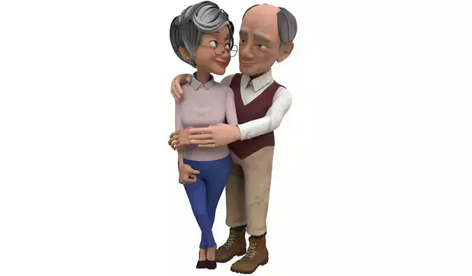 Cartoon Family Grandpa and GrandMa with Rig 3D Model Collection