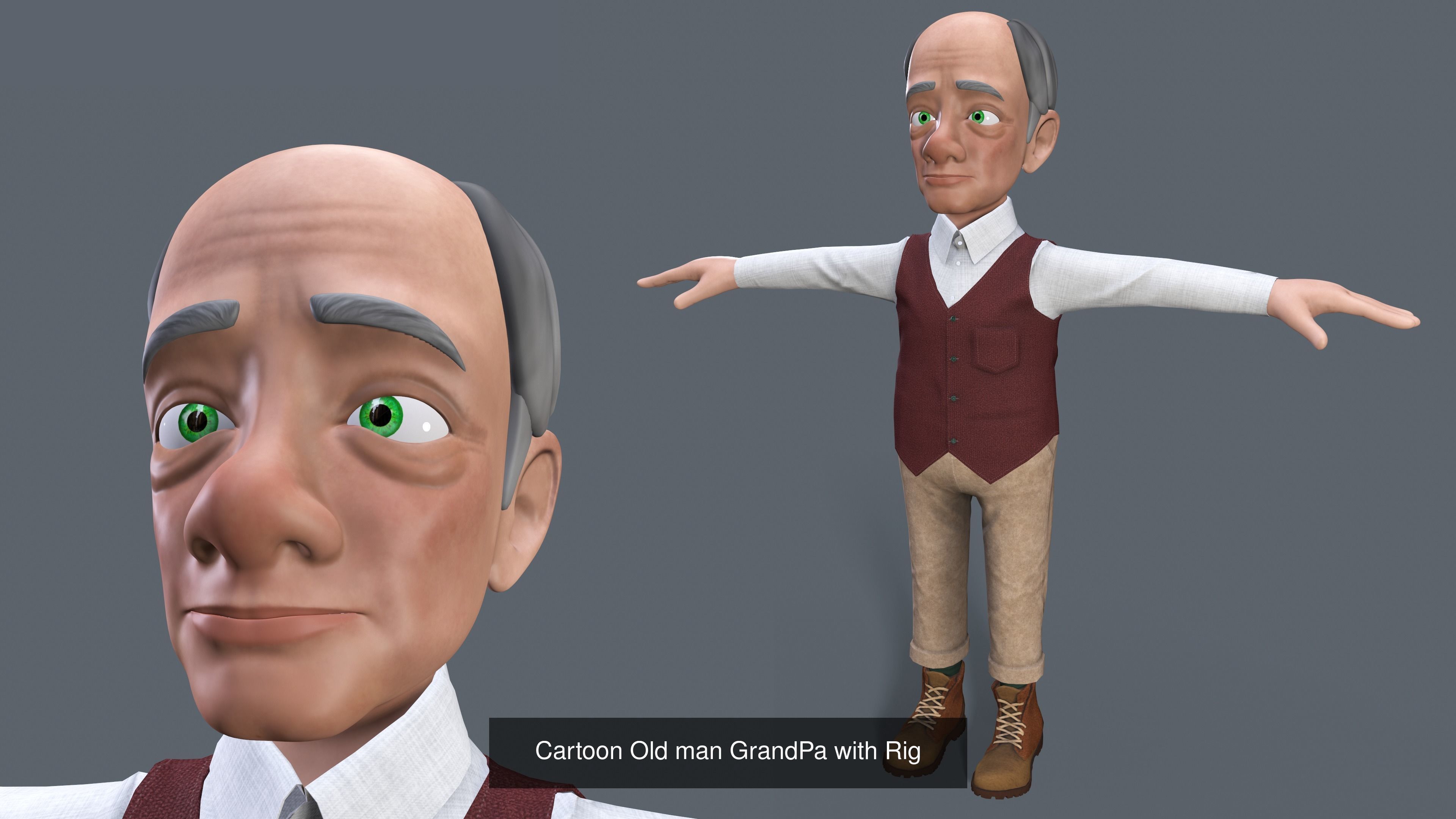 Cartoon Family Grandpa and GrandMa with Rig 3D Model Collection_3