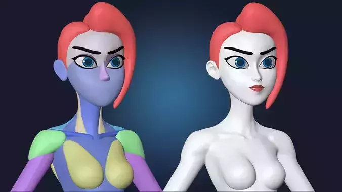 Stylized Female Basemesh PLUS Anatomy Blockout Free 3D model