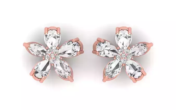 Solitaire Women Flower Stud Diamond Earring 3D print model