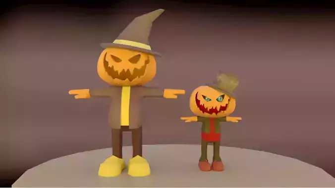 Halloween Pumpkin Characters pack Low-poly 3D model