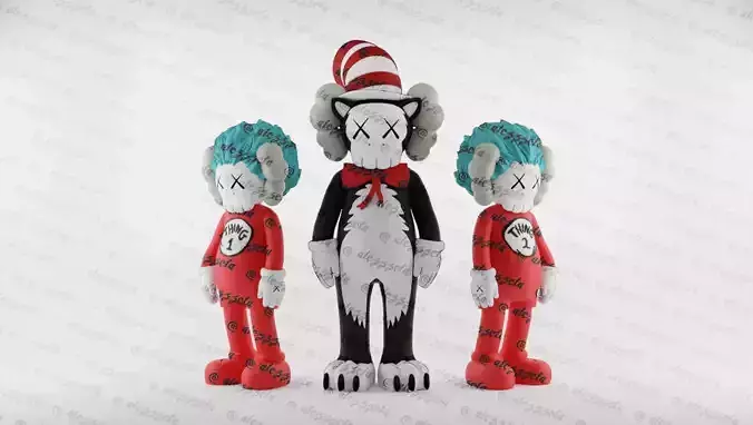 Kaws The Cat in the Hat x Thing 1 Thing 2 Textured Low-poly 3D model