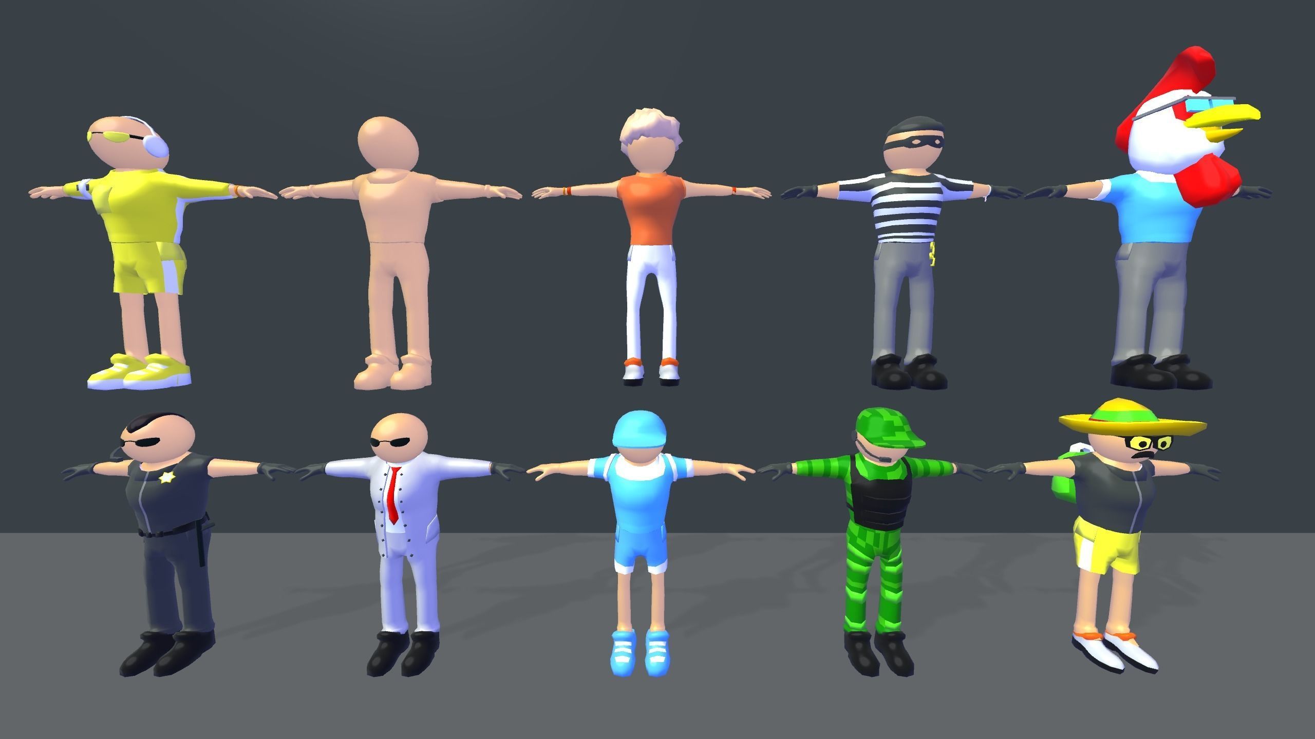 3D Costumed Character Pack Ragdolls Low Poly Unity Kit Deslab Low-poly 3D model_3