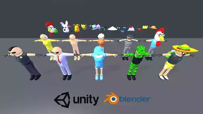 3D Costumed Character Pack Ragdolls Low Poly Unity Kit Deslab Low-poly 3D model