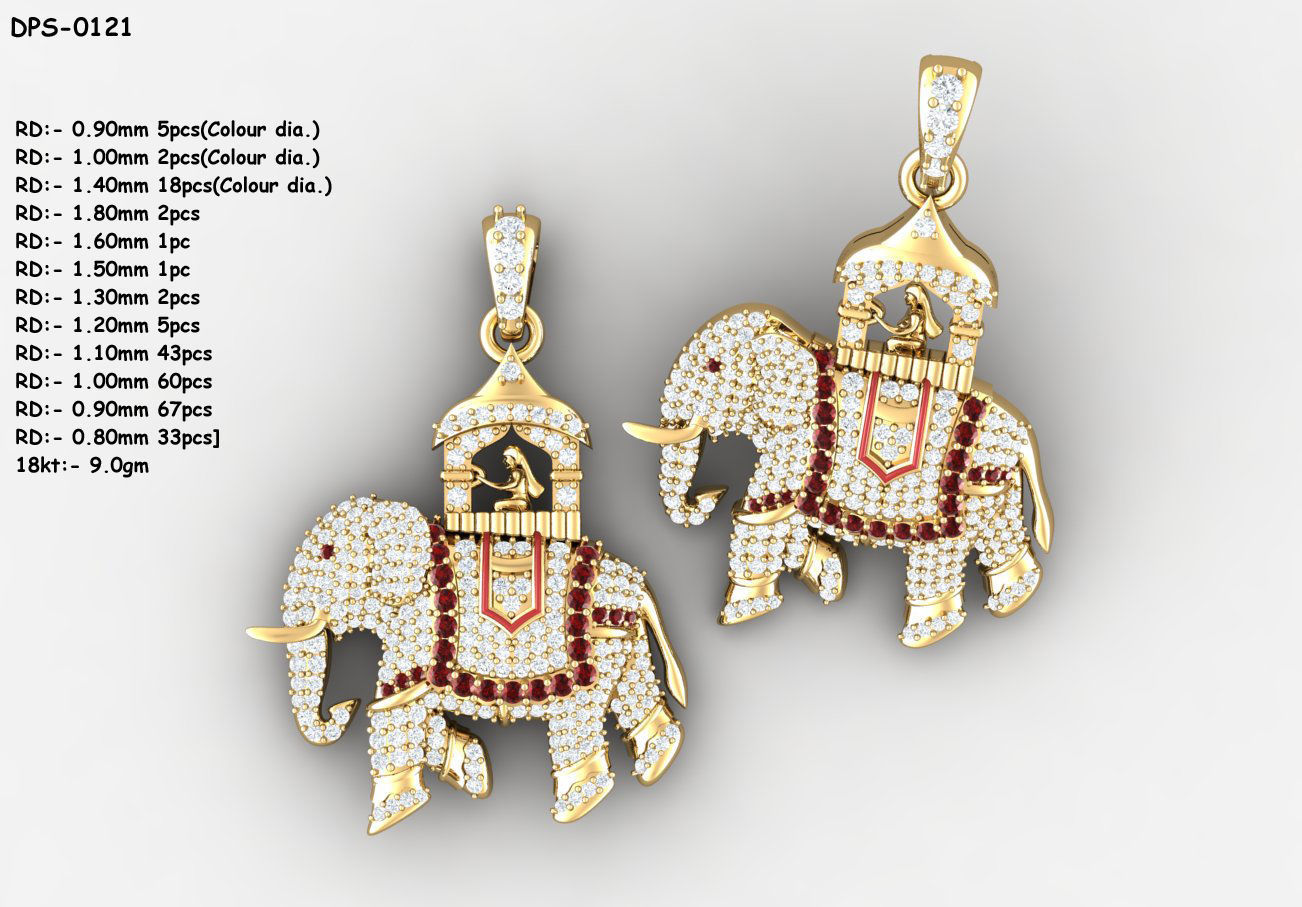 Solitaire Elephant Pendant 3dm STL OBJ FBX Render Details 3D print model_4