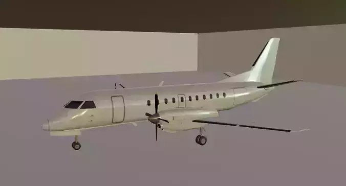 SAAB 340 and 3D Cockpit low poly model with generic livery Low-poly 3D model