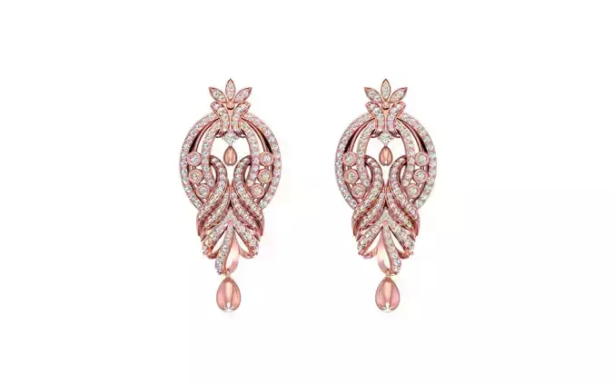Solitaire Women Drop  Earring 3dm STL OBJ FBX Render Details