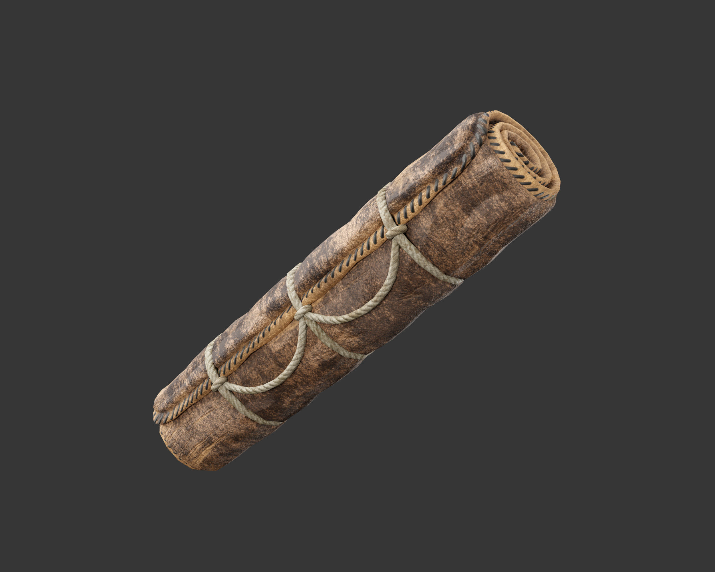 Medieval Crude Accessory Bedroll Low-poly 3D model_14
